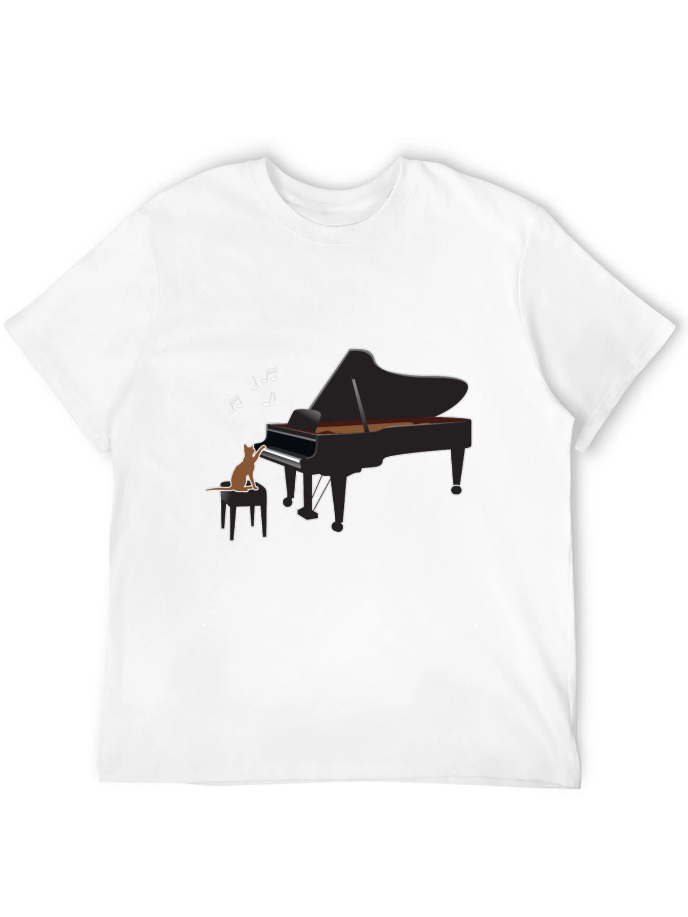 Cat Playing Piano Black T-Shirt - Music Lover Tee