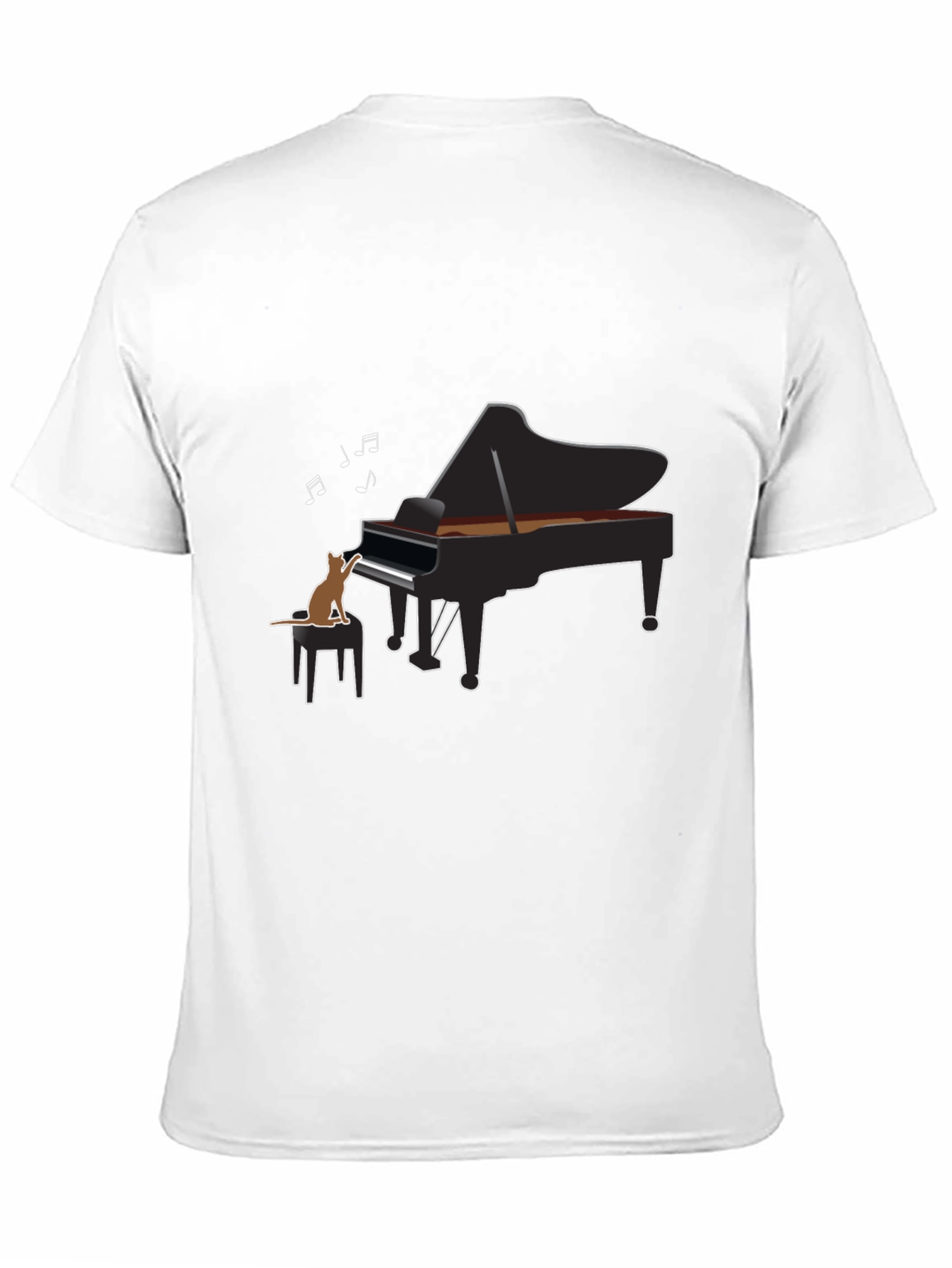 Cat Playing Piano Black T-Shirt - Music Lover Tee