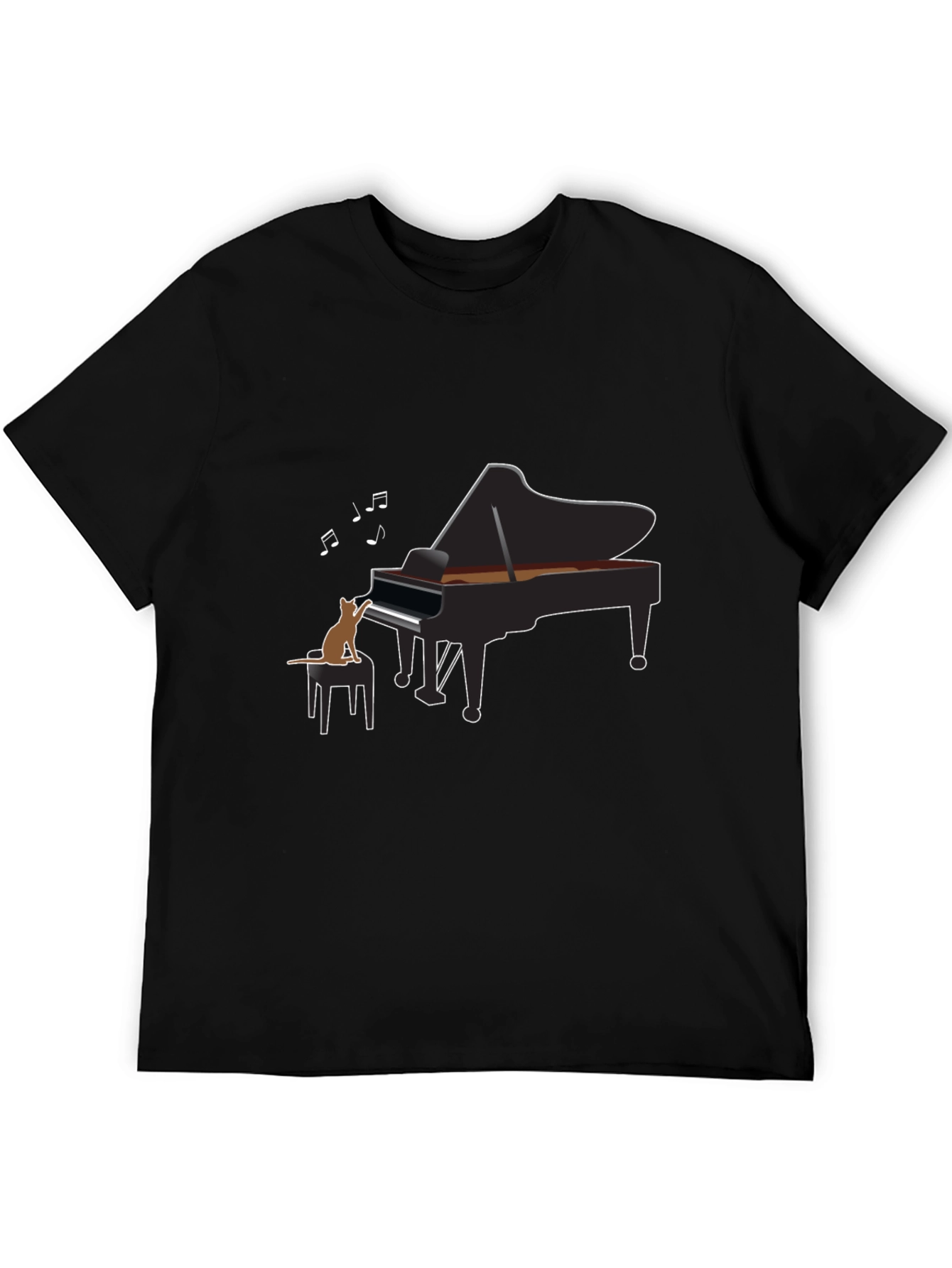 Cat Playing Piano Black T-Shirt - Music Lover Tee