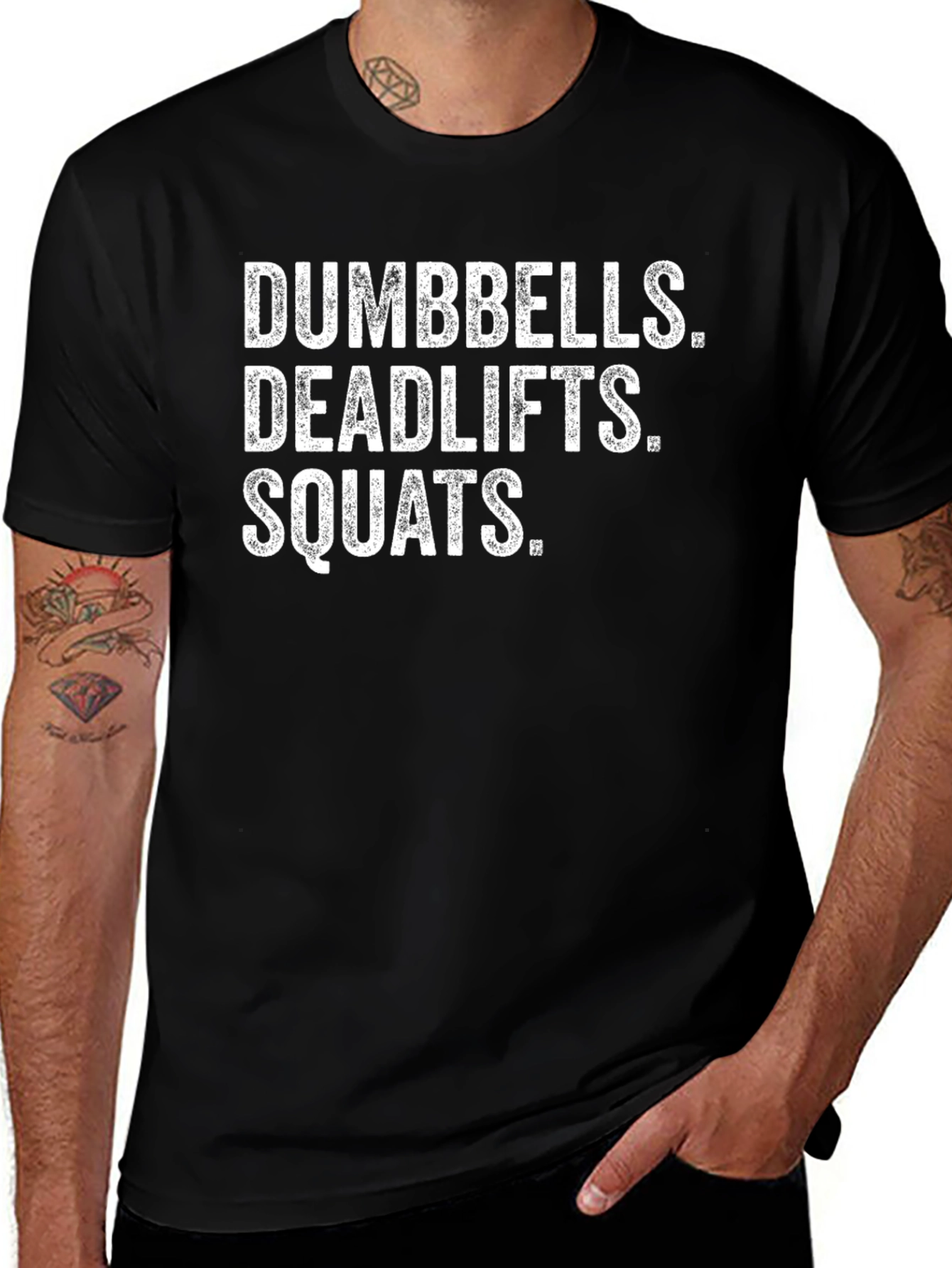 Dumbbells Deadlifts Squats Black Graphic T-Shirt