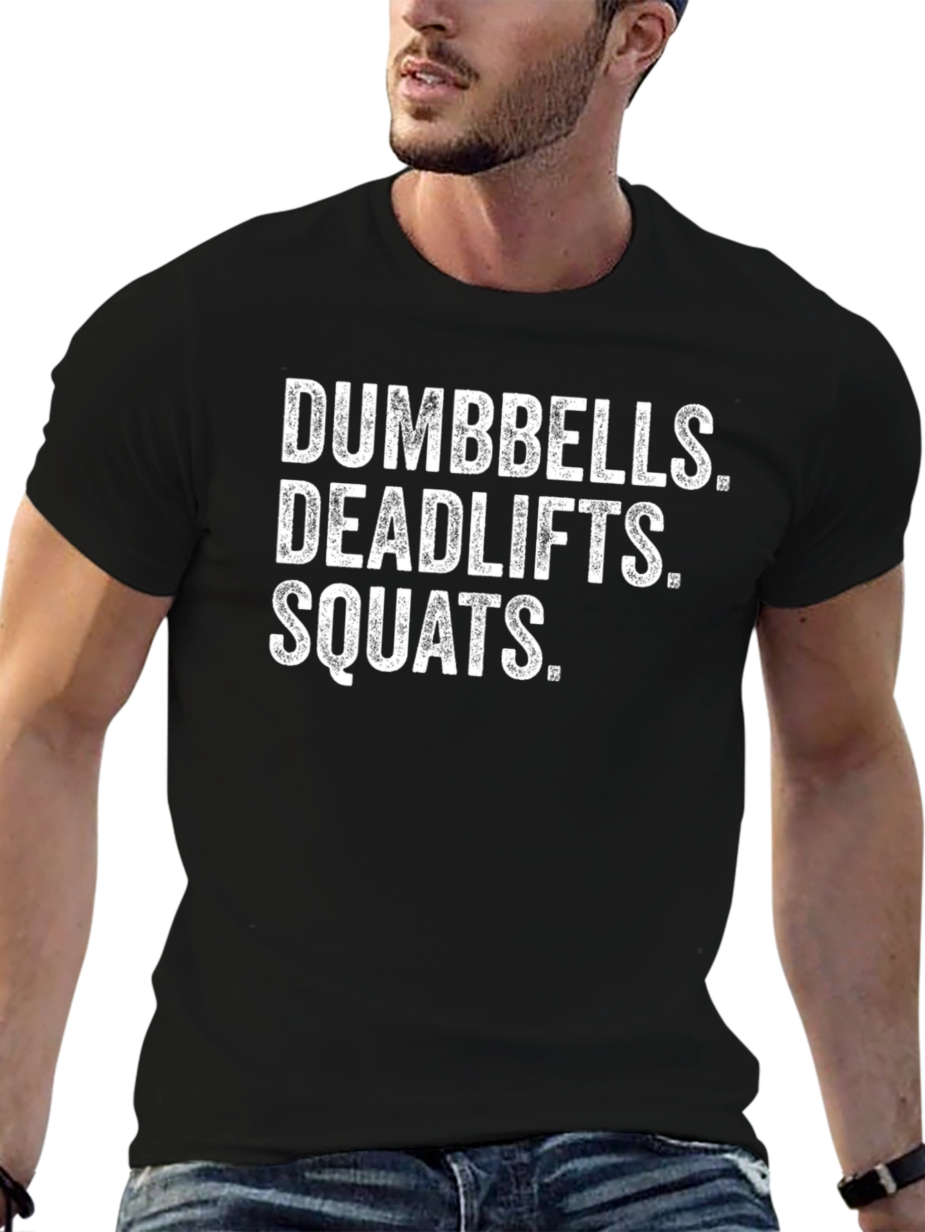 Dumbbells Deadlifts Squats Black Graphic T-Shirt