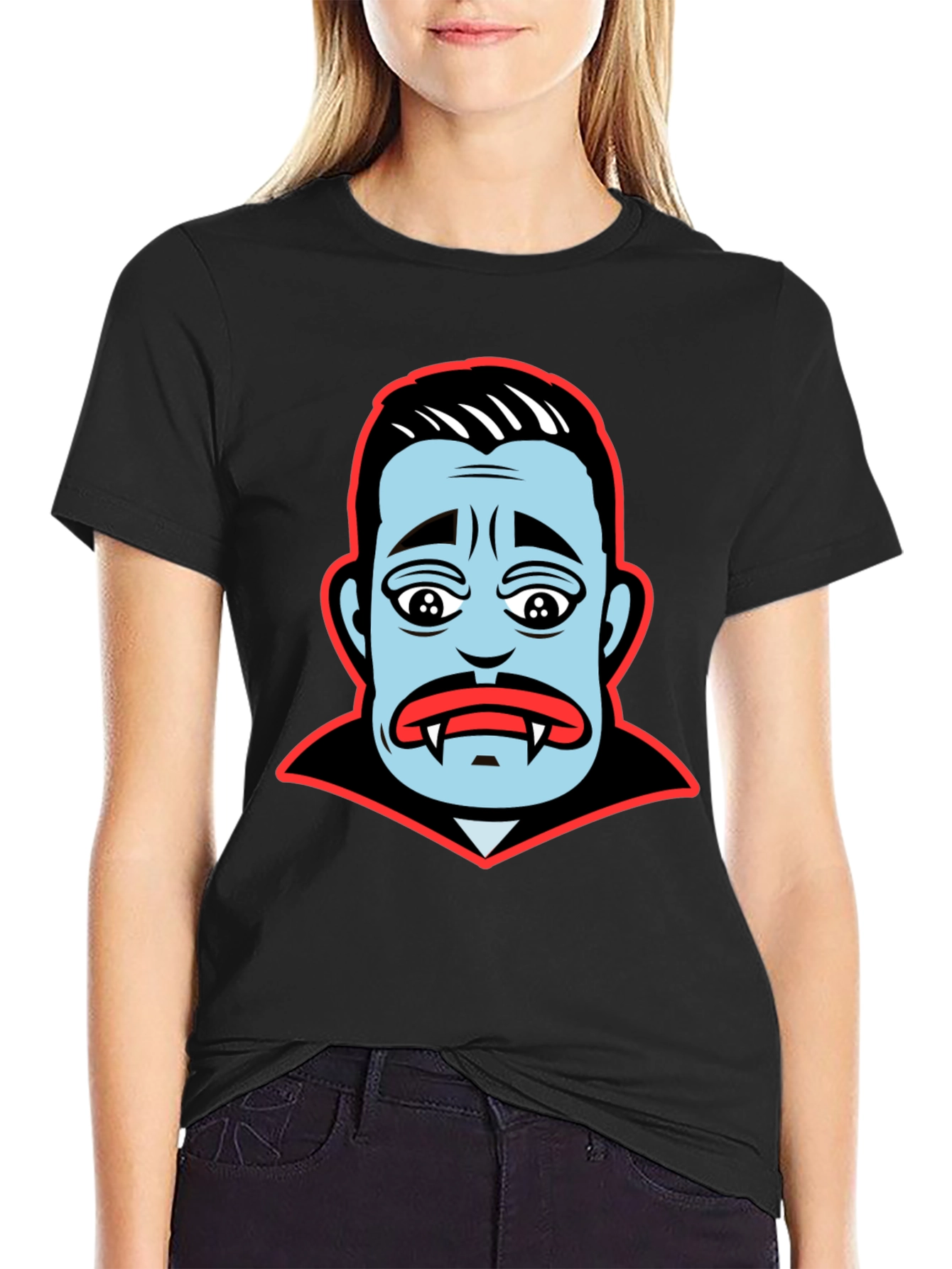Cartoon Vampire Face Graphic T-Shirt