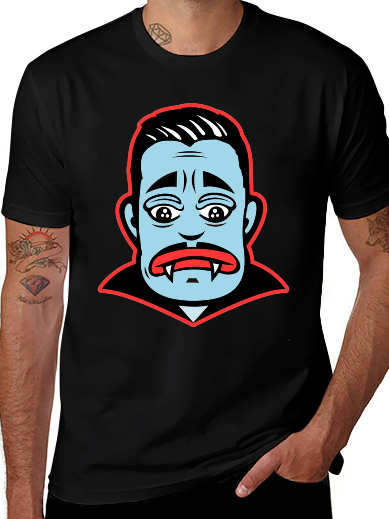 Cartoon Vampire Face Graphic T-Shirt