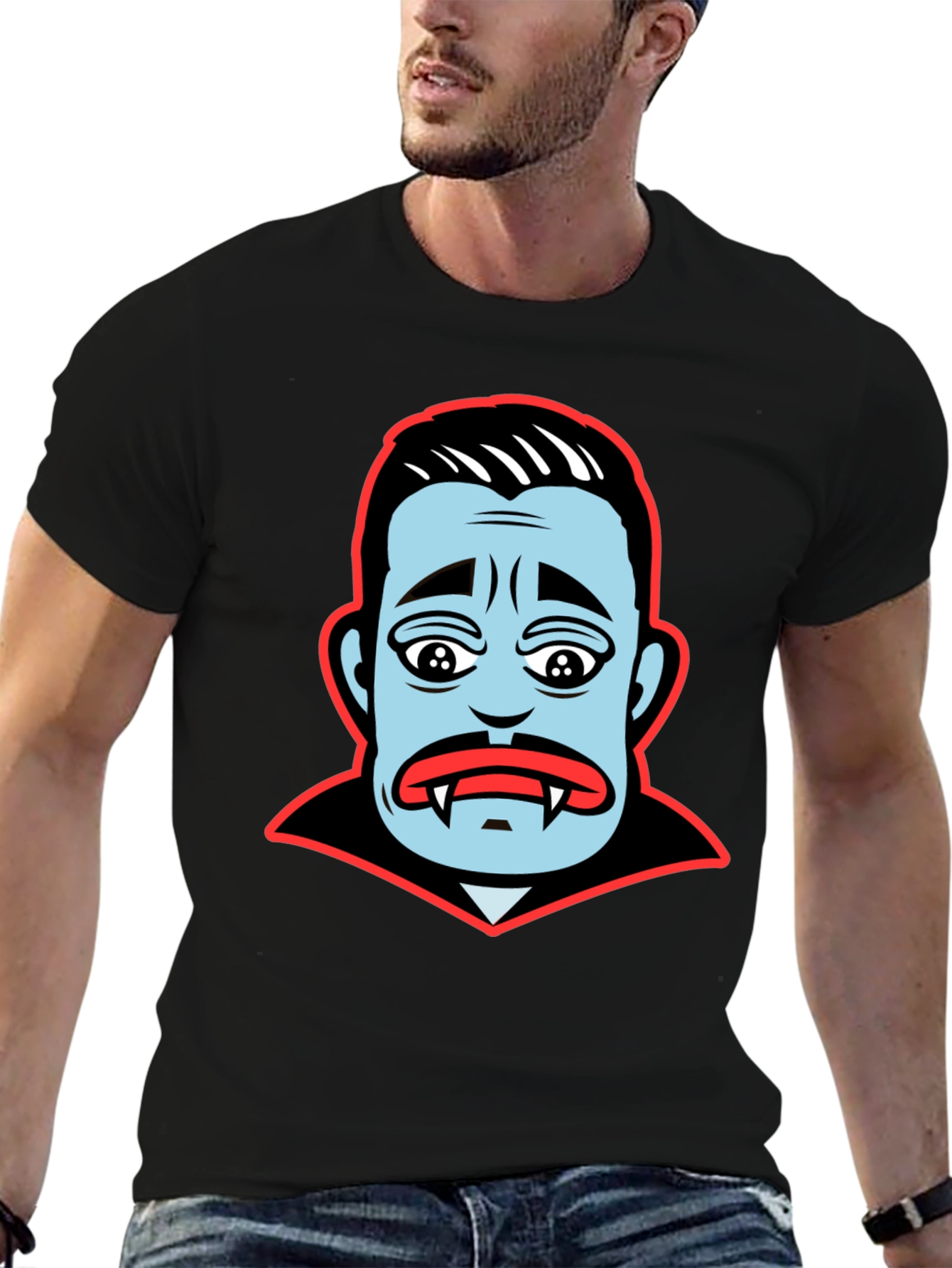 Cartoon Vampire Face Graphic T-Shirt