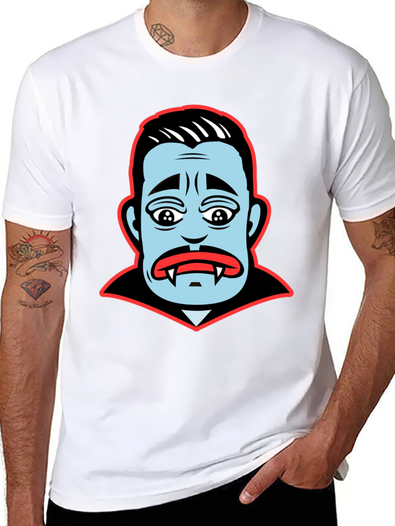 Cartoon Vampire Face Graphic T-Shirt