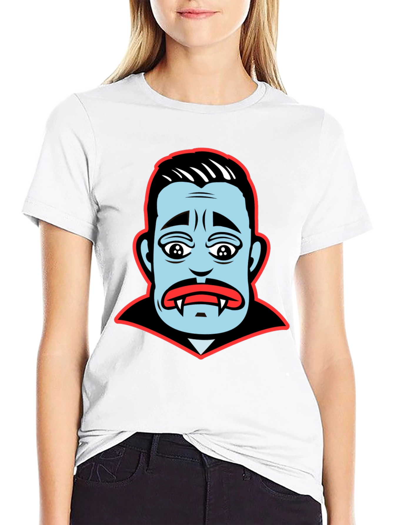 Cartoon Vampire Face Graphic T-Shirt