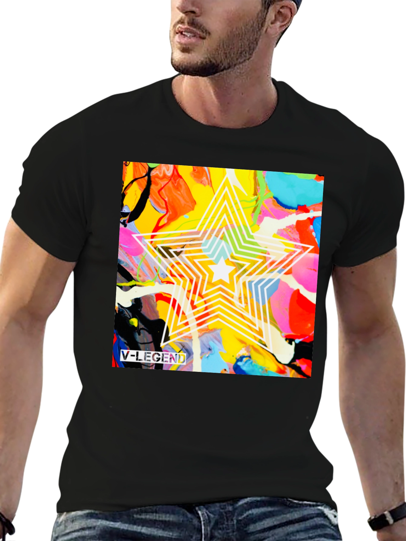 V-Legend Star Abstract Graphic T-Shirt