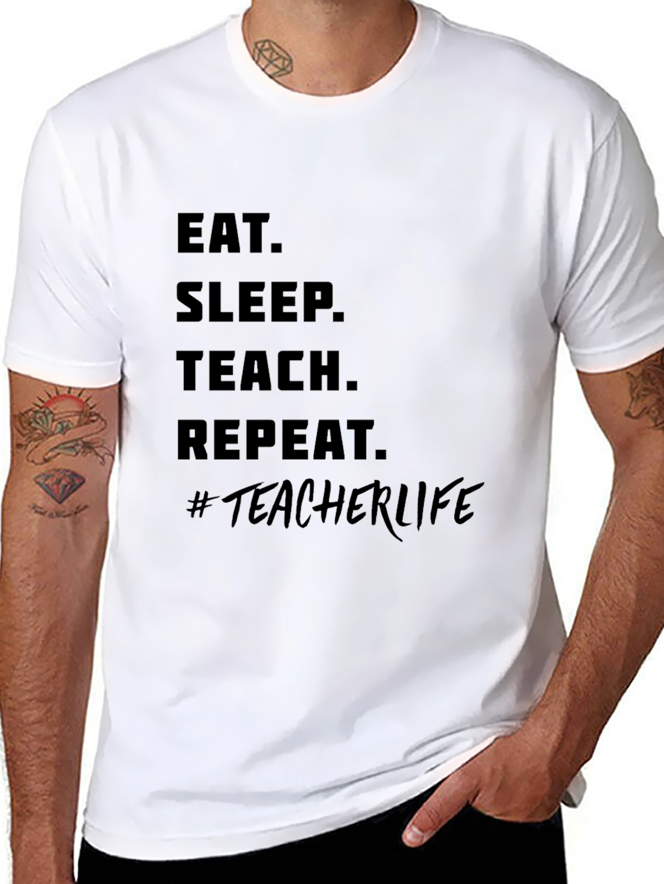 Eat Sleep Teach Repeat #TeacherLife Black T-Shirt