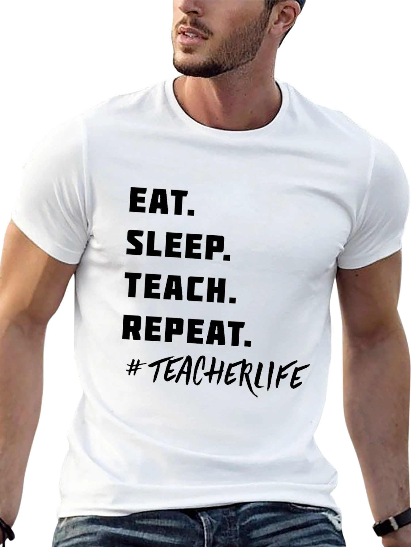 Eat Sleep Teach Repeat #TeacherLife Black T-Shirt