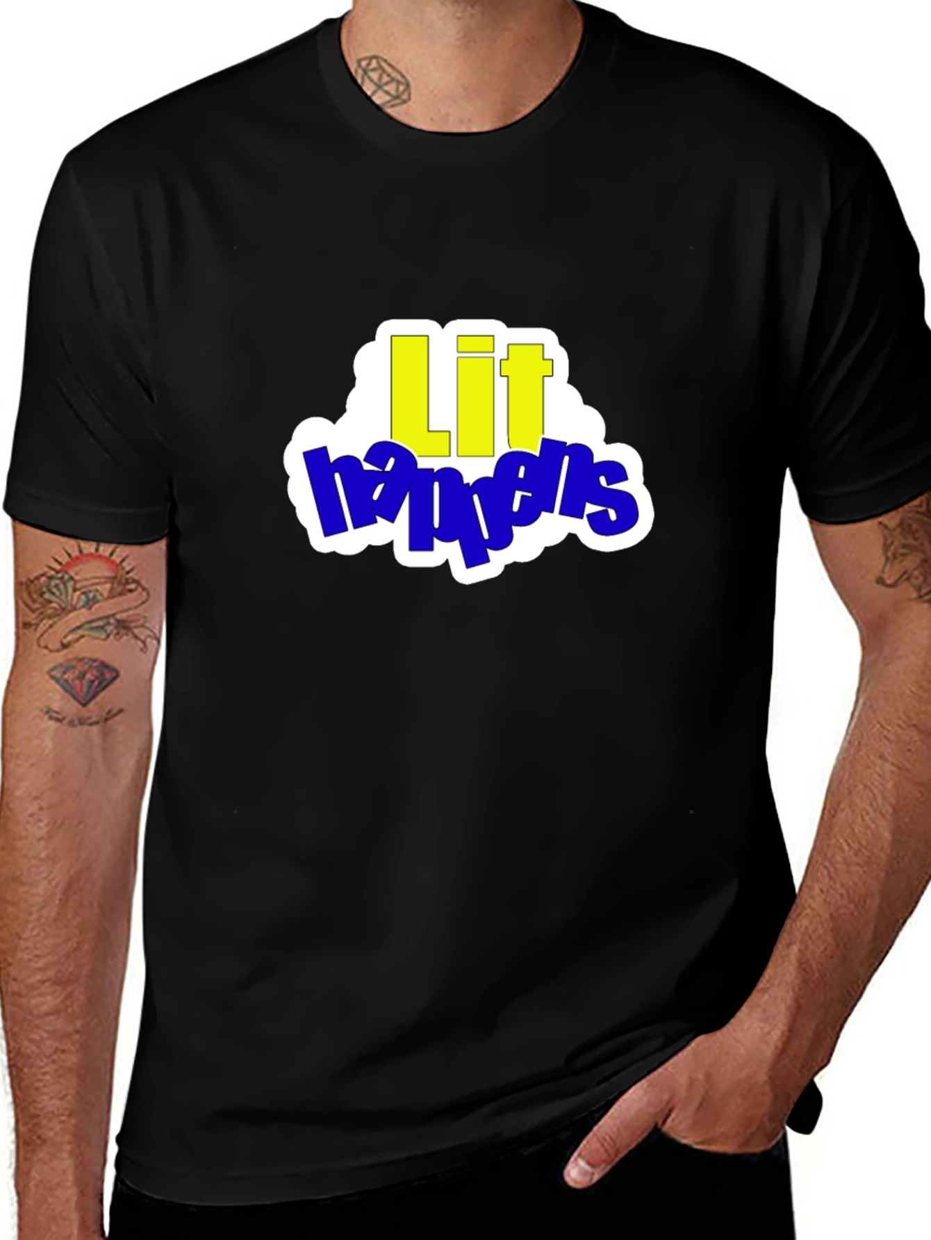 Lit Happens Graphic Tee - Trendy Crew Neck T-Shirt