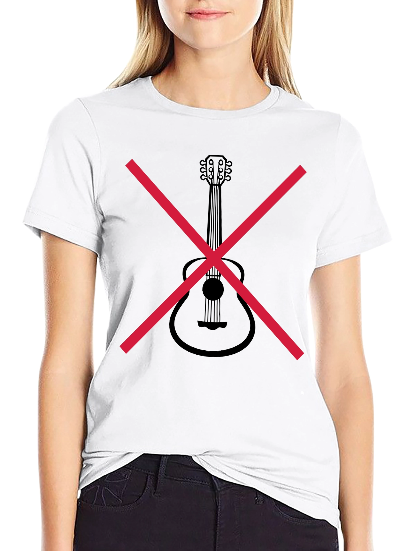 No Guitar Tee - Black Crew Neck T-Shirt