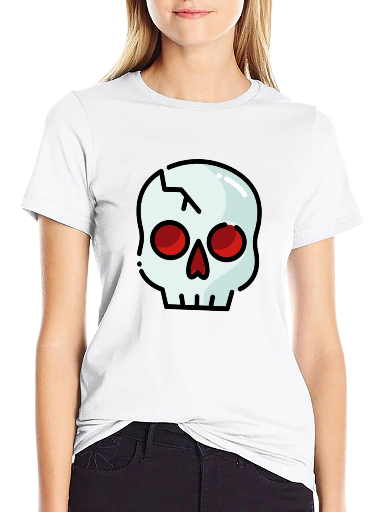 Cracked Skull Graphic Tee - Black