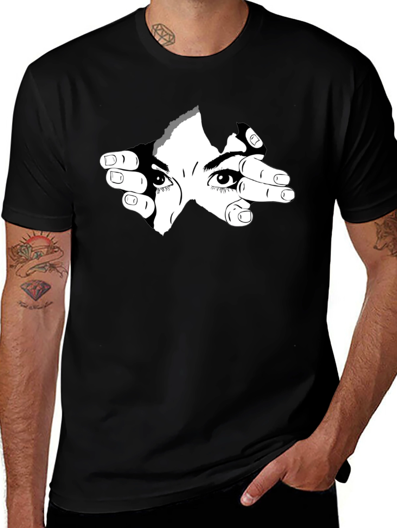 Eyes Watching Graphic Tee - Black Cotton Shirt