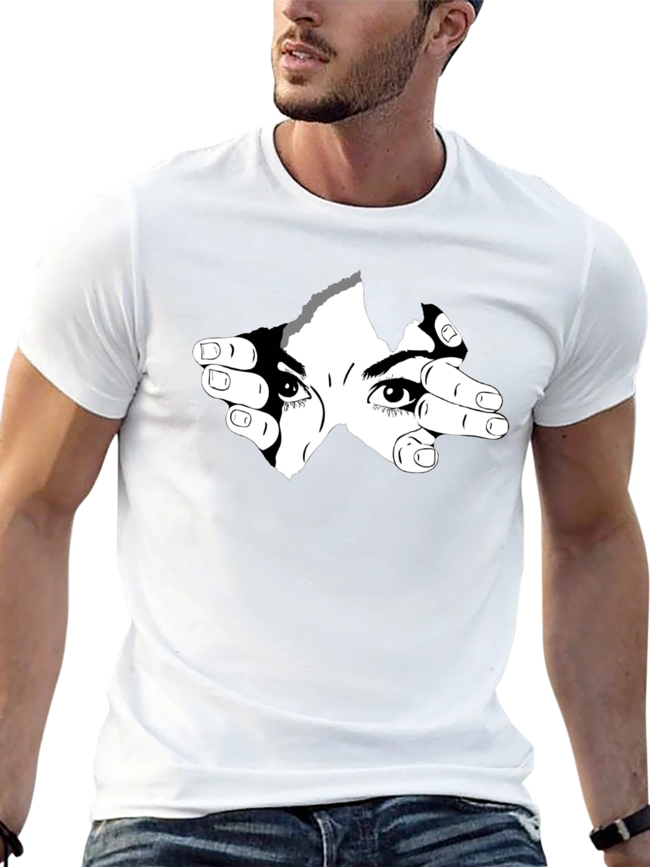 Eyes Watching Graphic Tee - Black Cotton Shirt