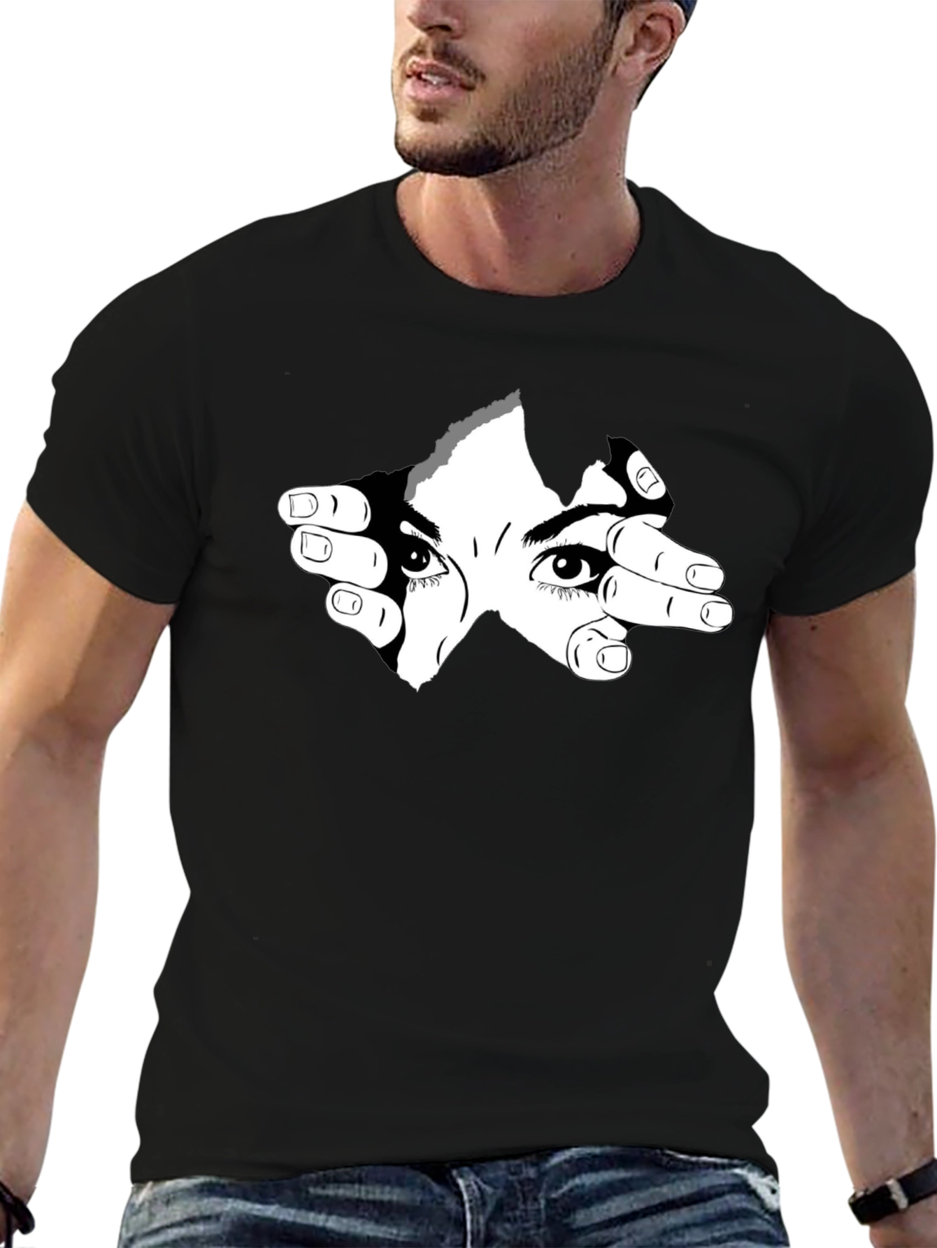 Eyes Watching Graphic Tee - Black Cotton Shirt
