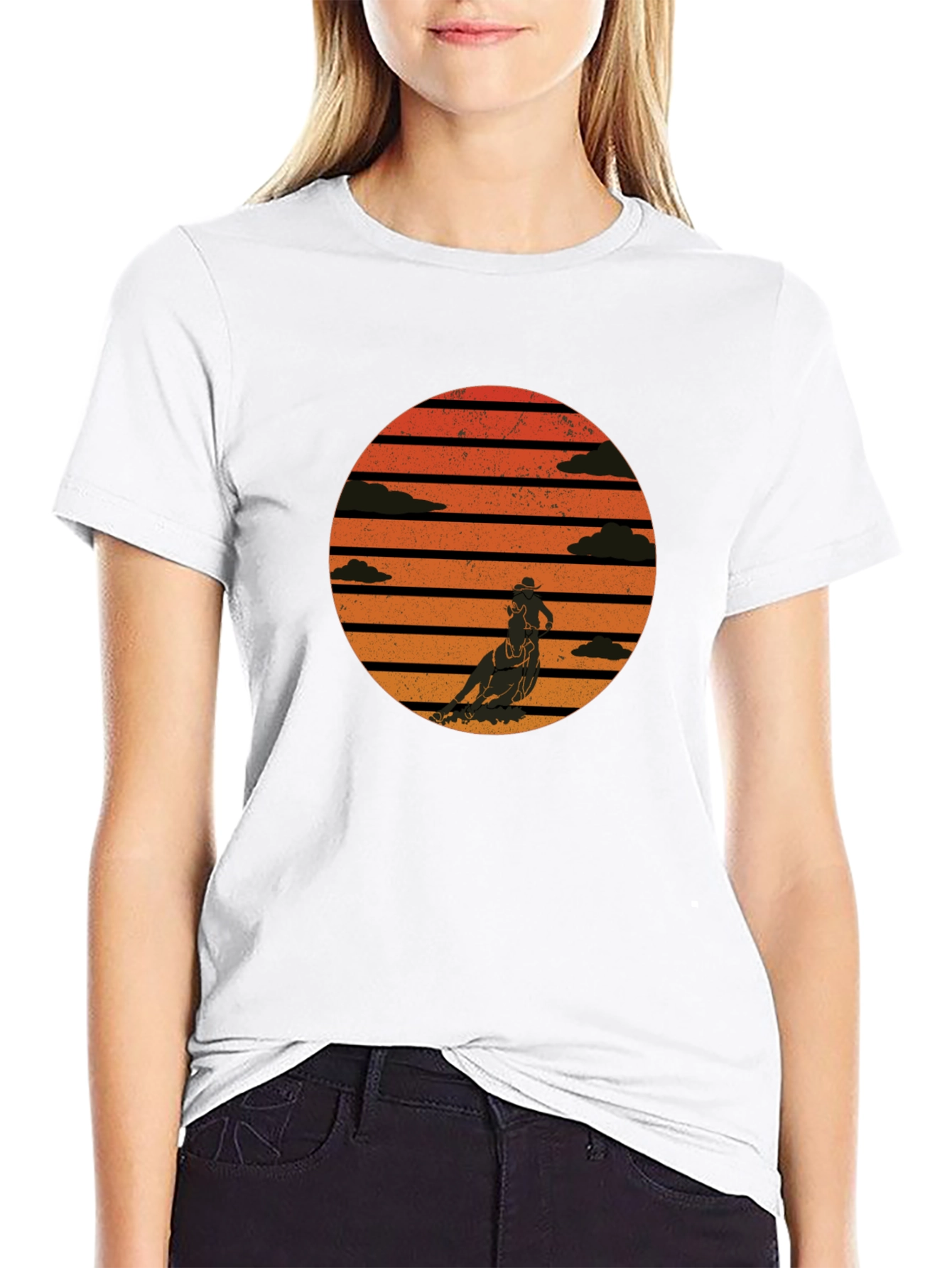 Retro Sunset Horse Rider Graphic Tee