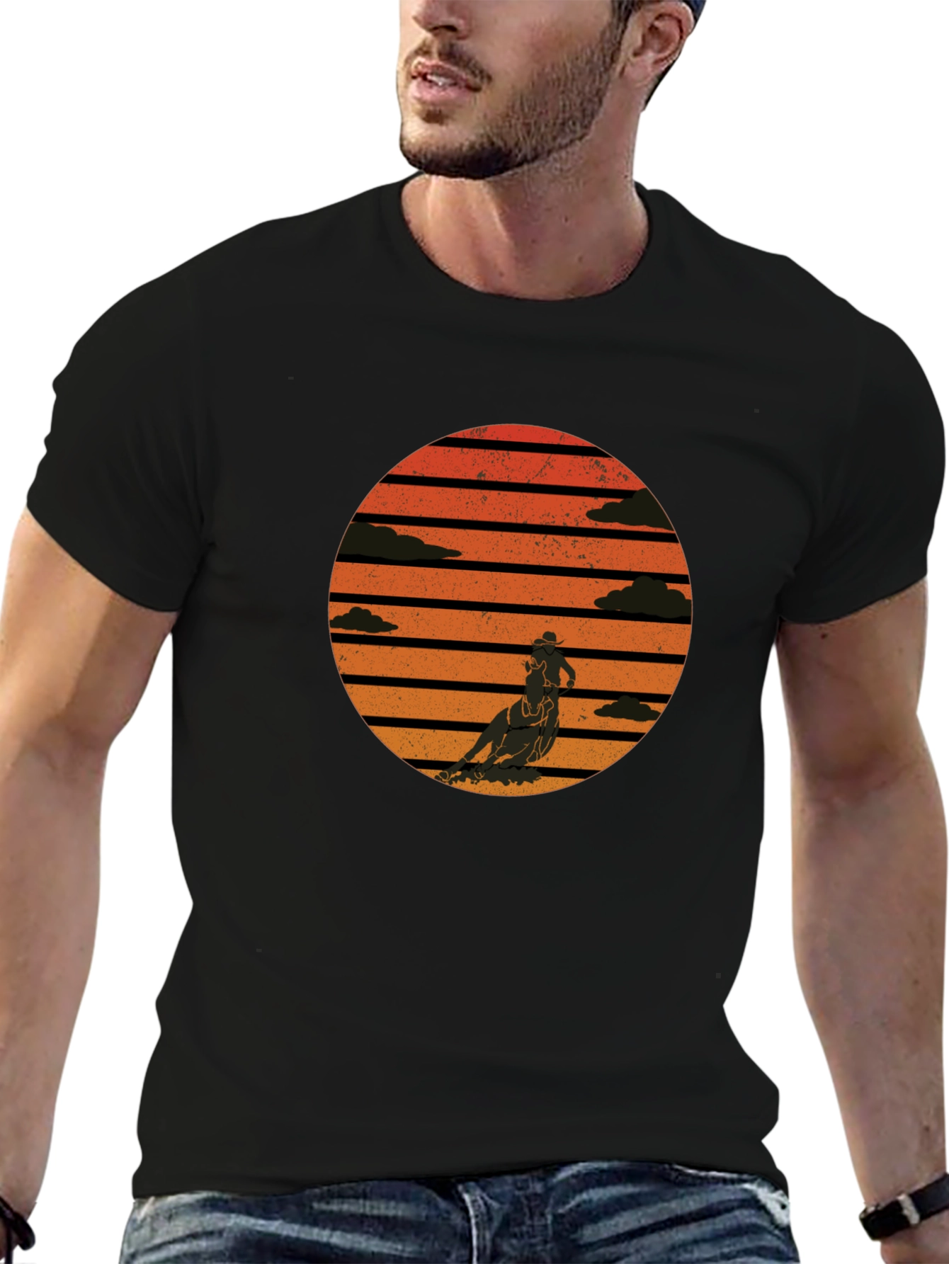 Retro Sunset Horse Rider Graphic Tee