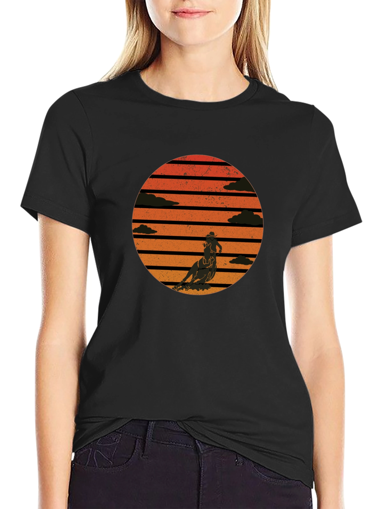 Retro Sunset Horse Rider Graphic Tee
