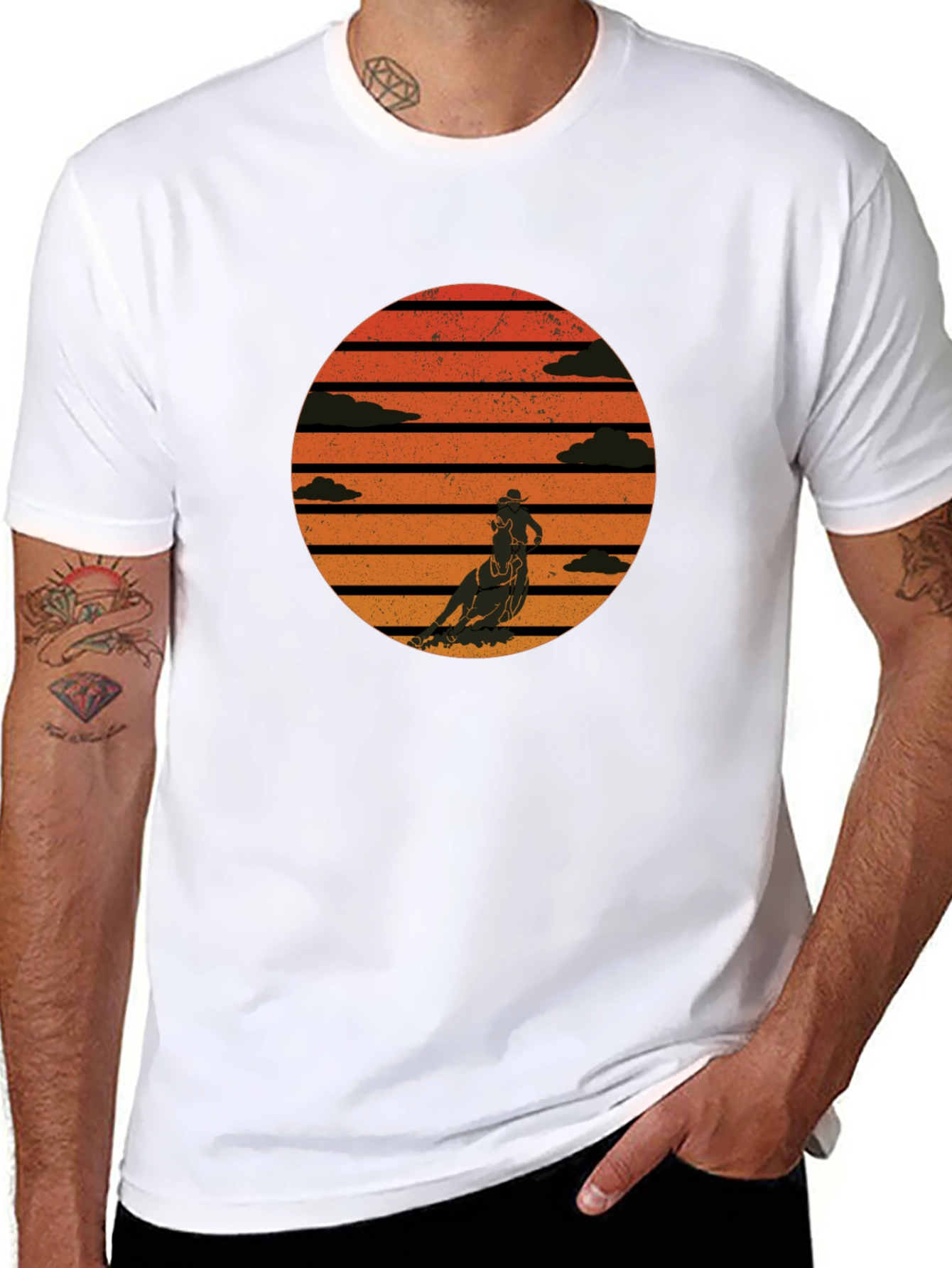 Retro Sunset Horse Rider Graphic Tee