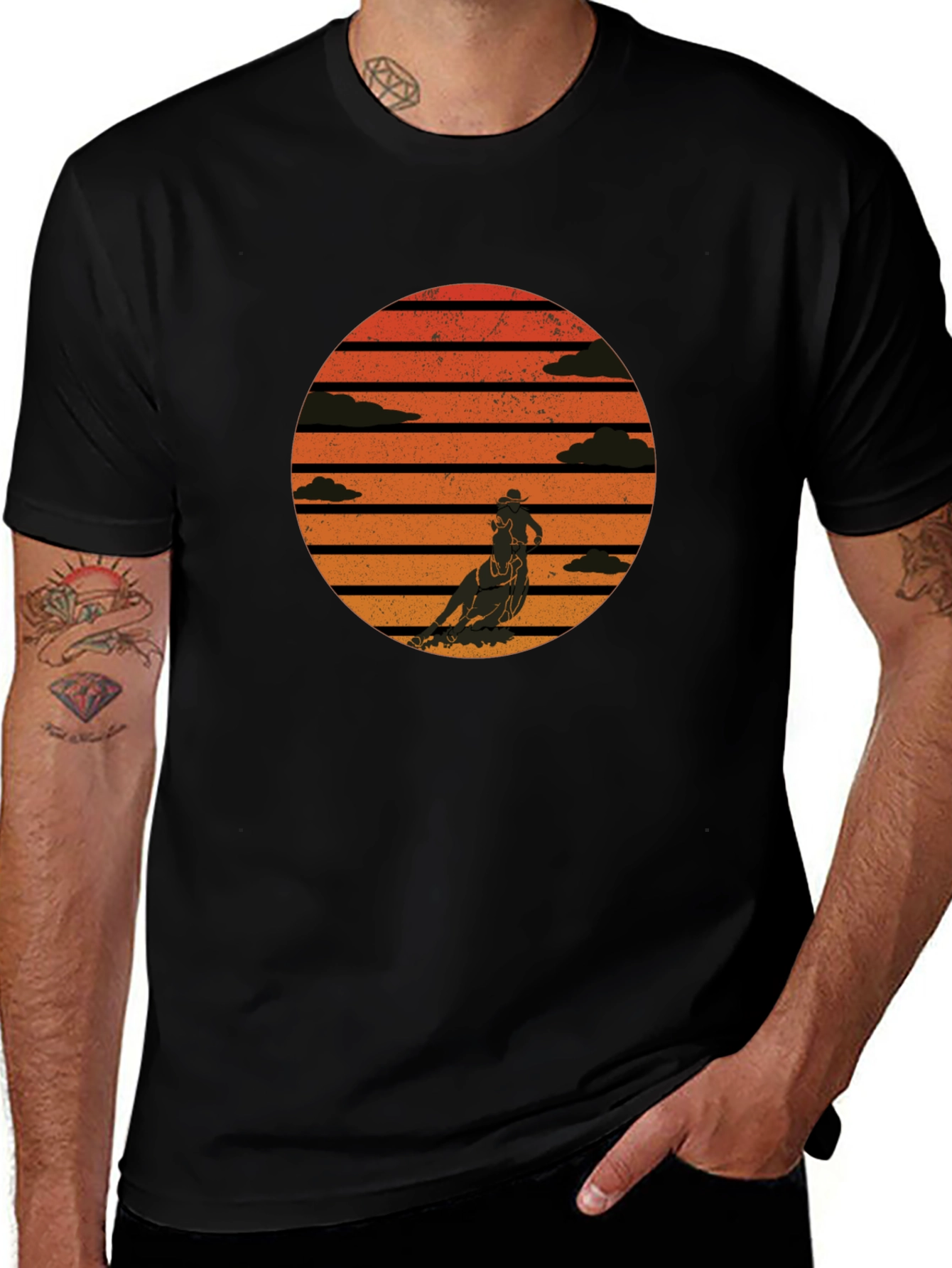 Retro Sunset Horse Rider Graphic Tee