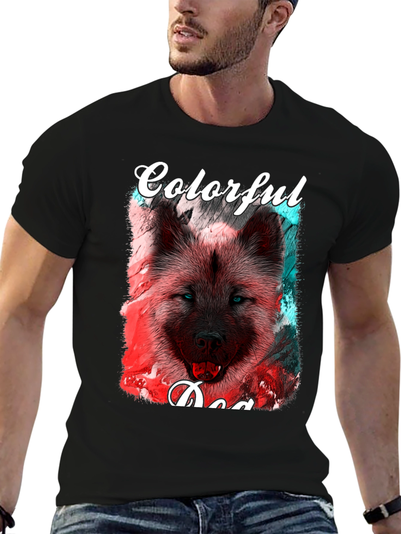 Colorful Dog Graphic T-Shirt