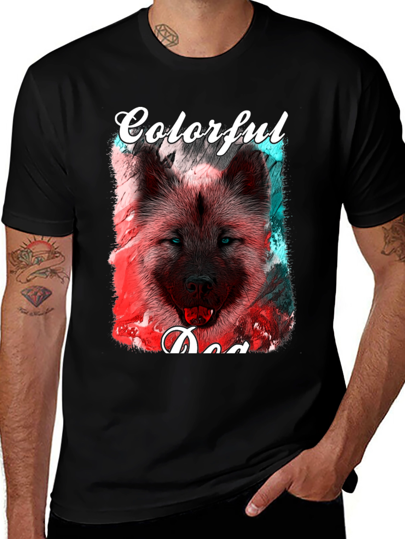 Colorful Dog Graphic T-Shirt