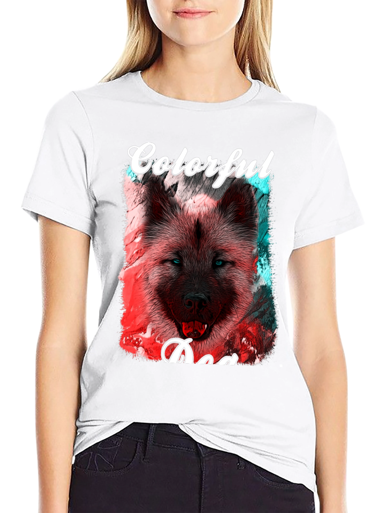 Colorful Dog Graphic T-Shirt