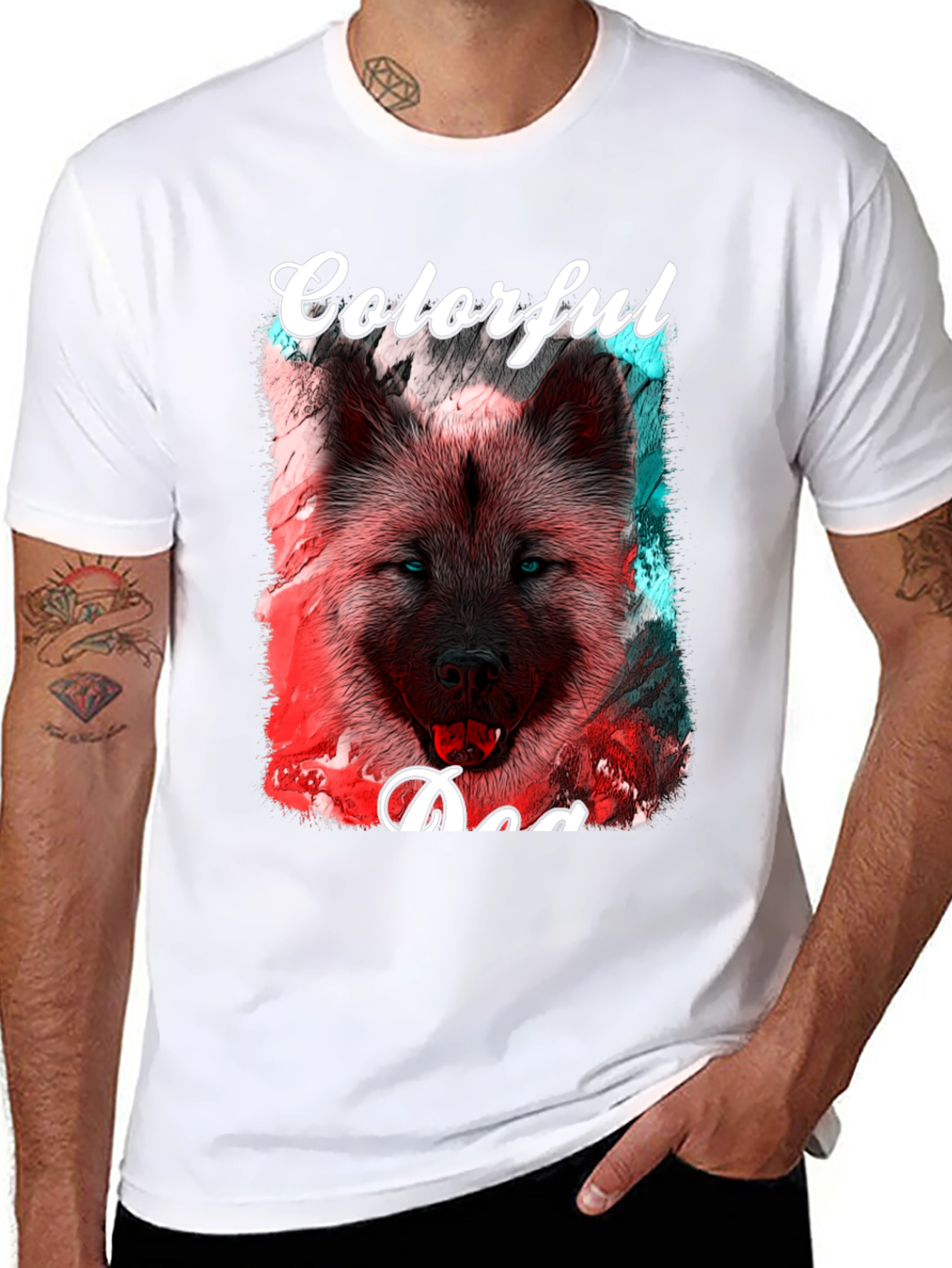 Colorful Dog Graphic T-Shirt
