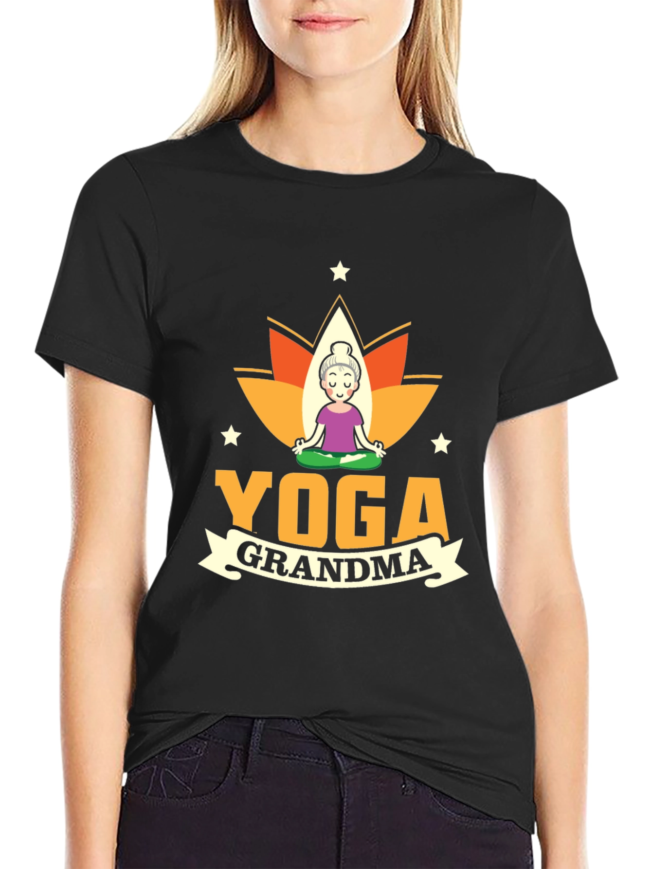 Yoga Grandma Black T-Shirt
