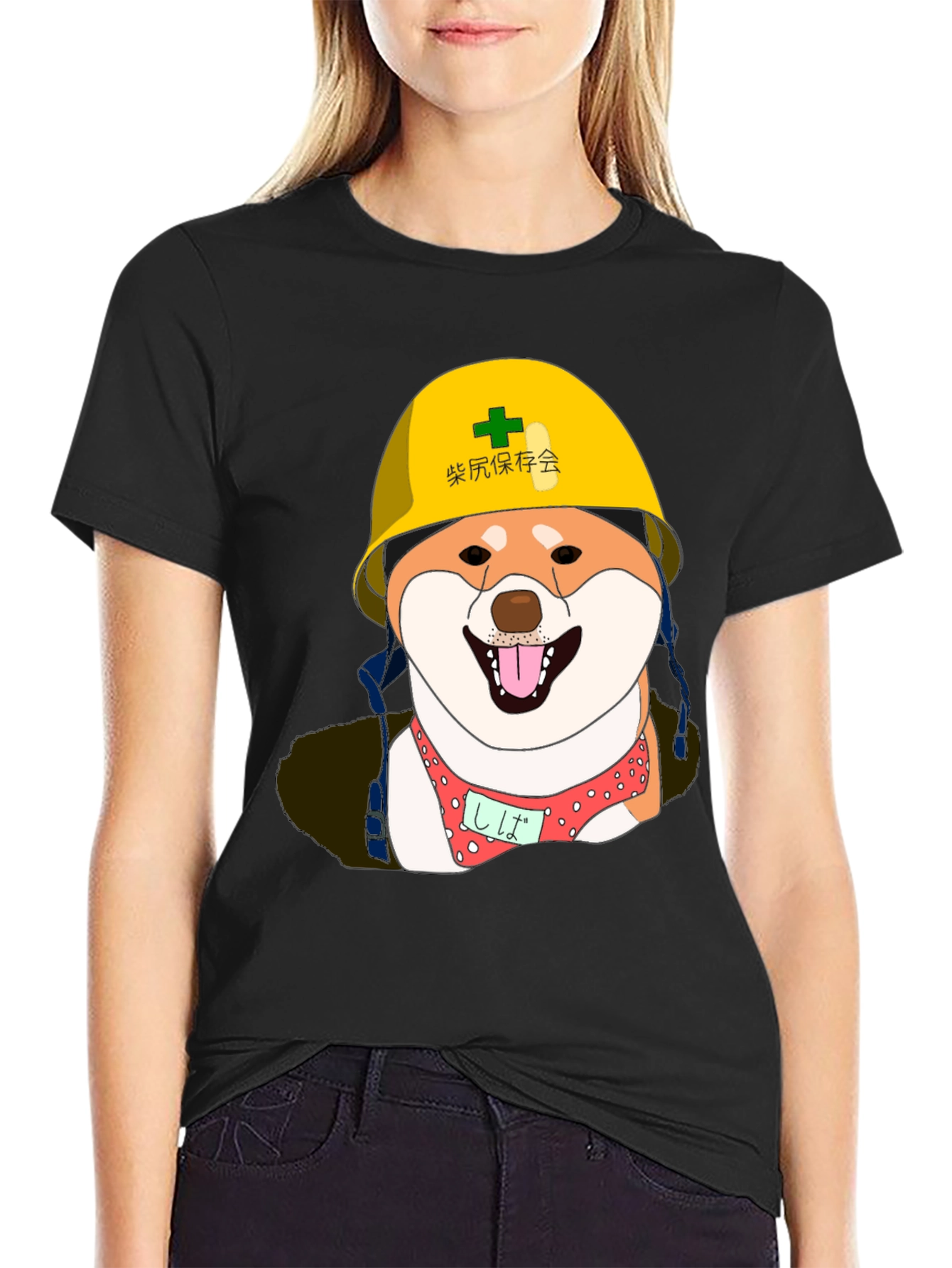 Humorous Shiba Inu Construction Dog Graphic T-Shirt