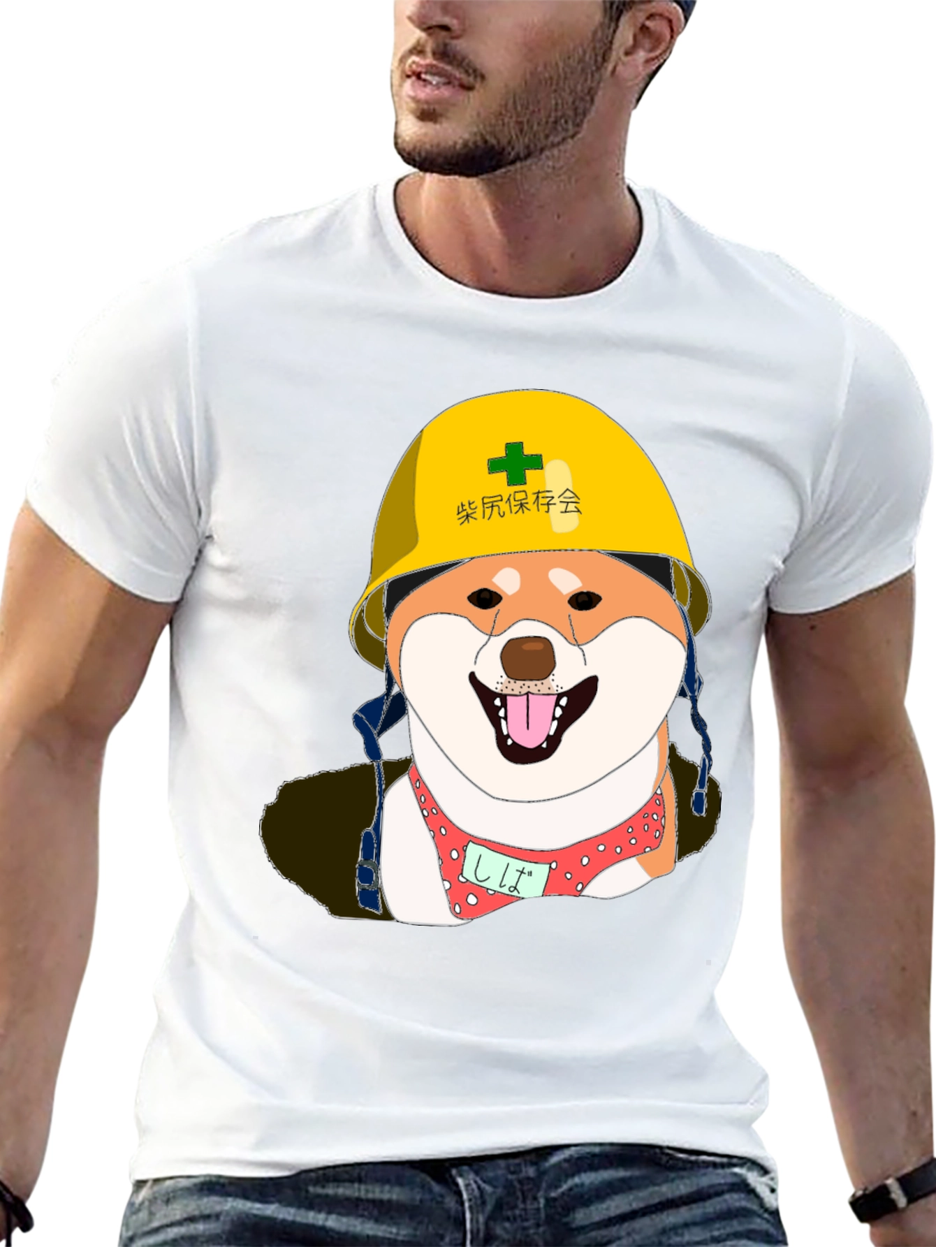 Humorous Shiba Inu Construction Dog Graphic T-Shirt
