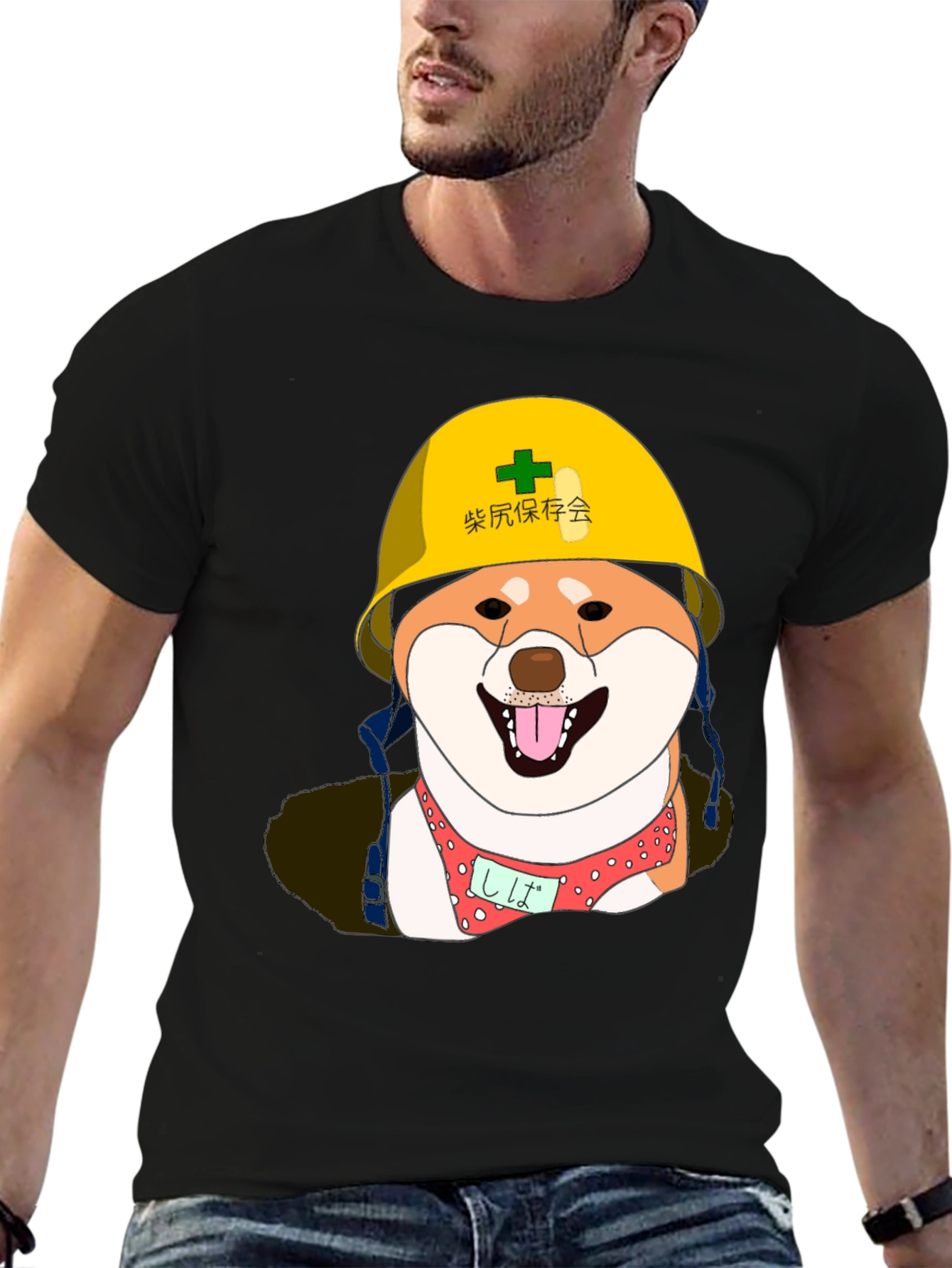 Humorous Shiba Inu Construction Dog Graphic T-Shirt