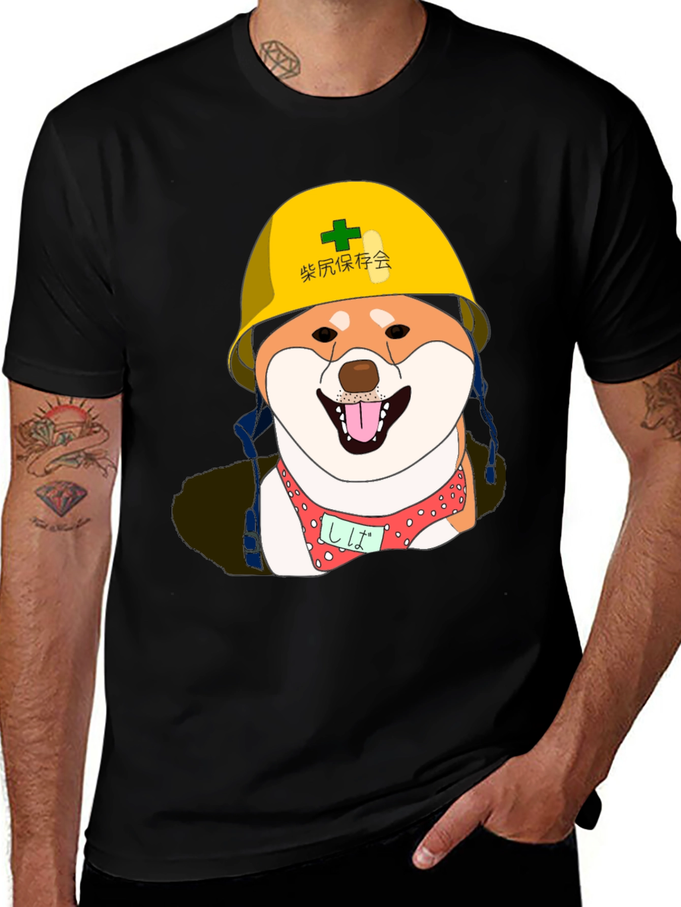 Humorous Shiba Inu Construction Dog Graphic T-Shirt