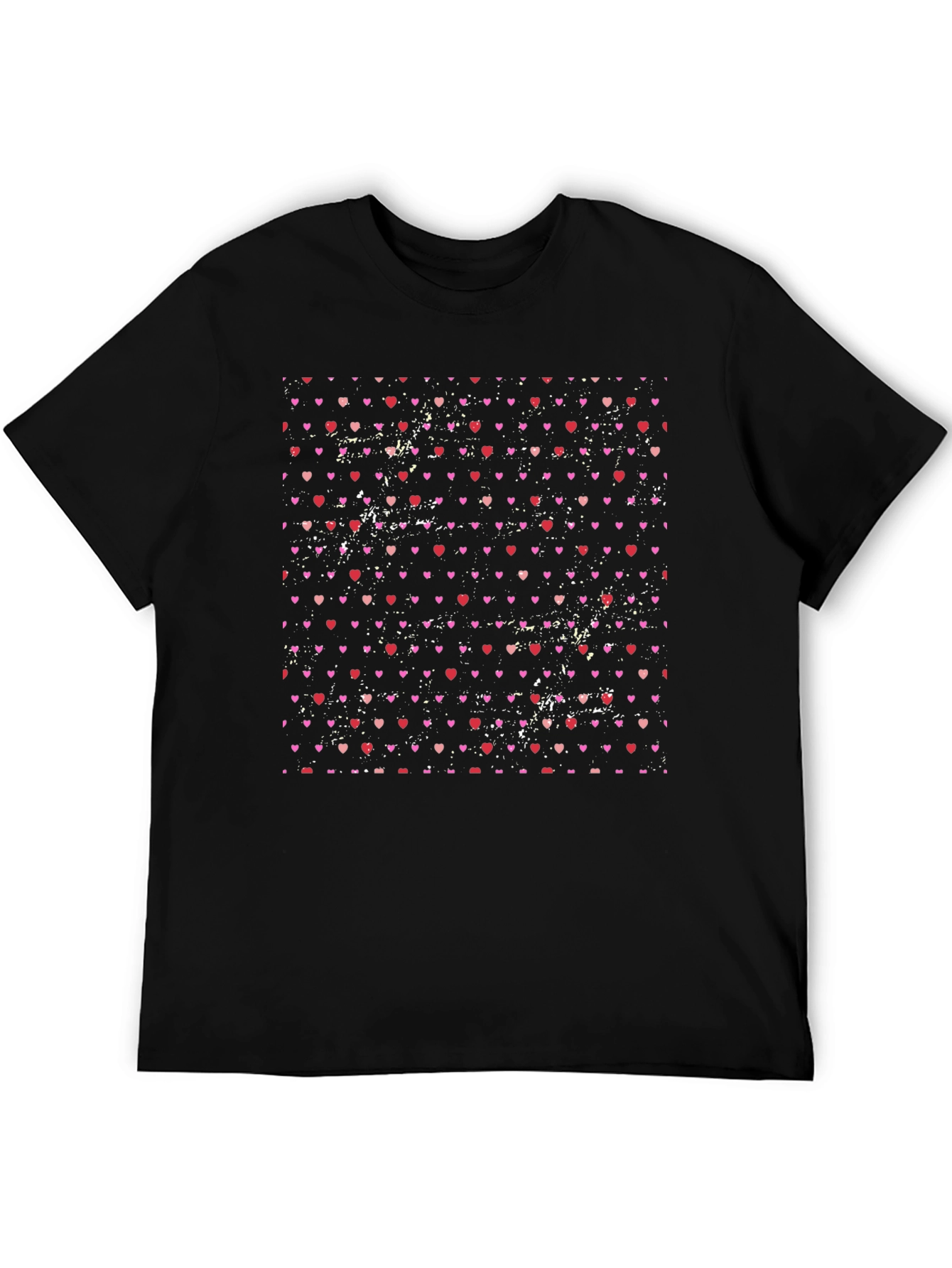Heart Pattern Mens Black T-Shirt