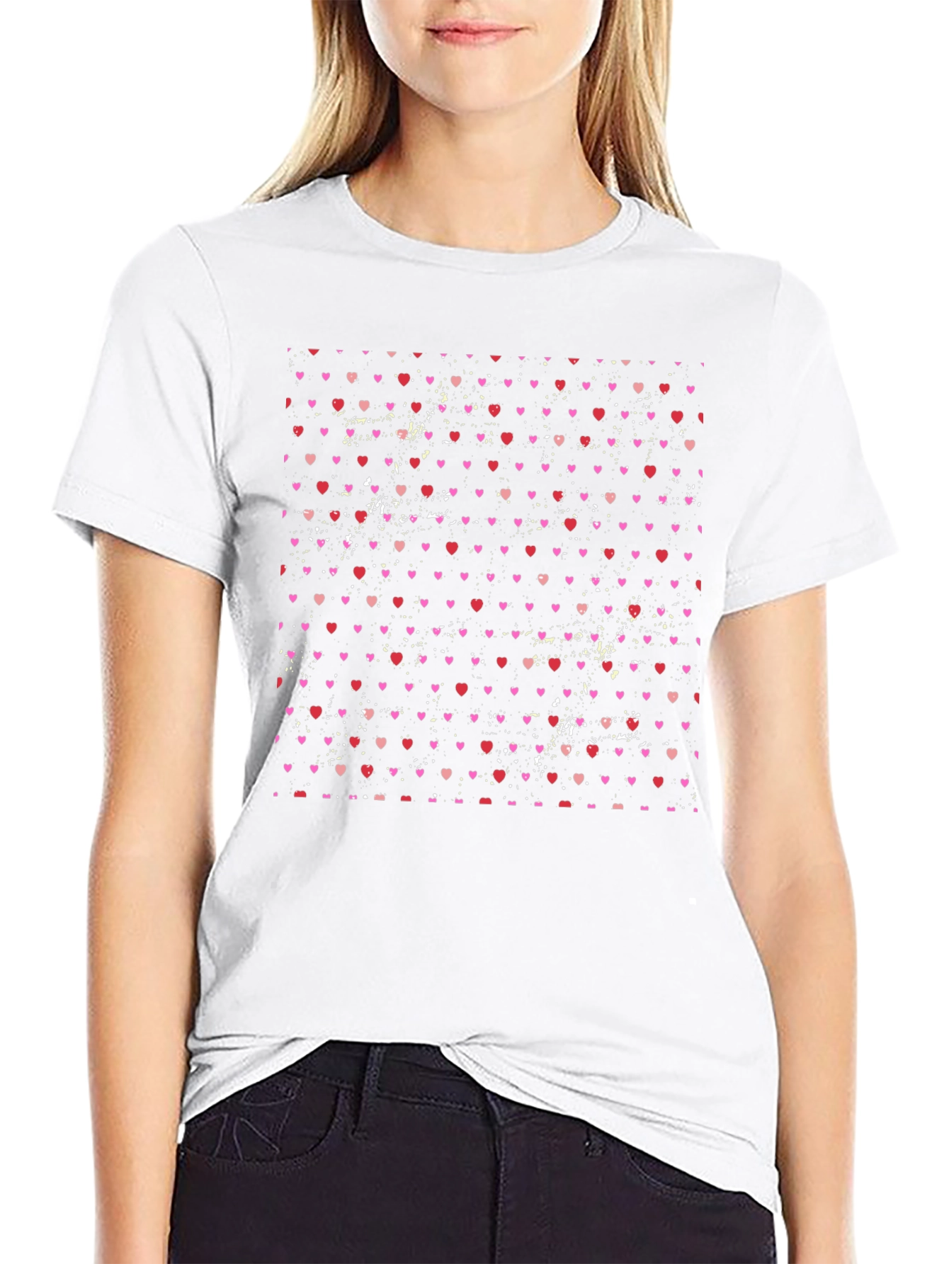 Heart Pattern Mens Black T-Shirt
