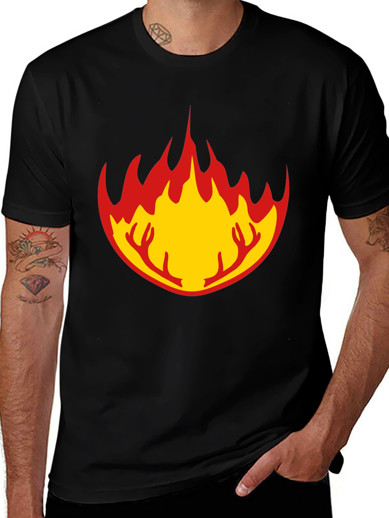 Flame Antler Graphic Black T-Shirt