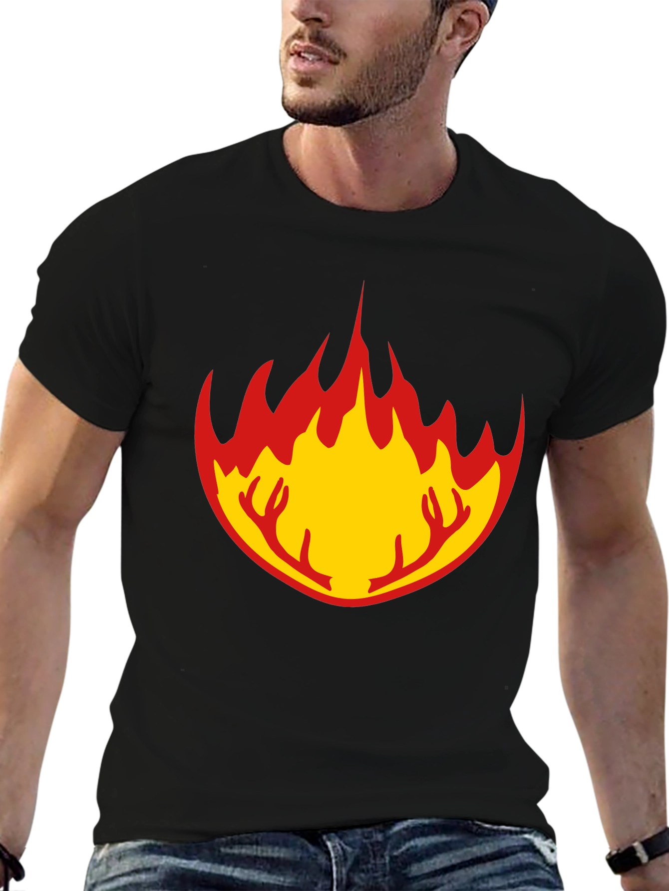Flame Antler Graphic Black T-Shirt
