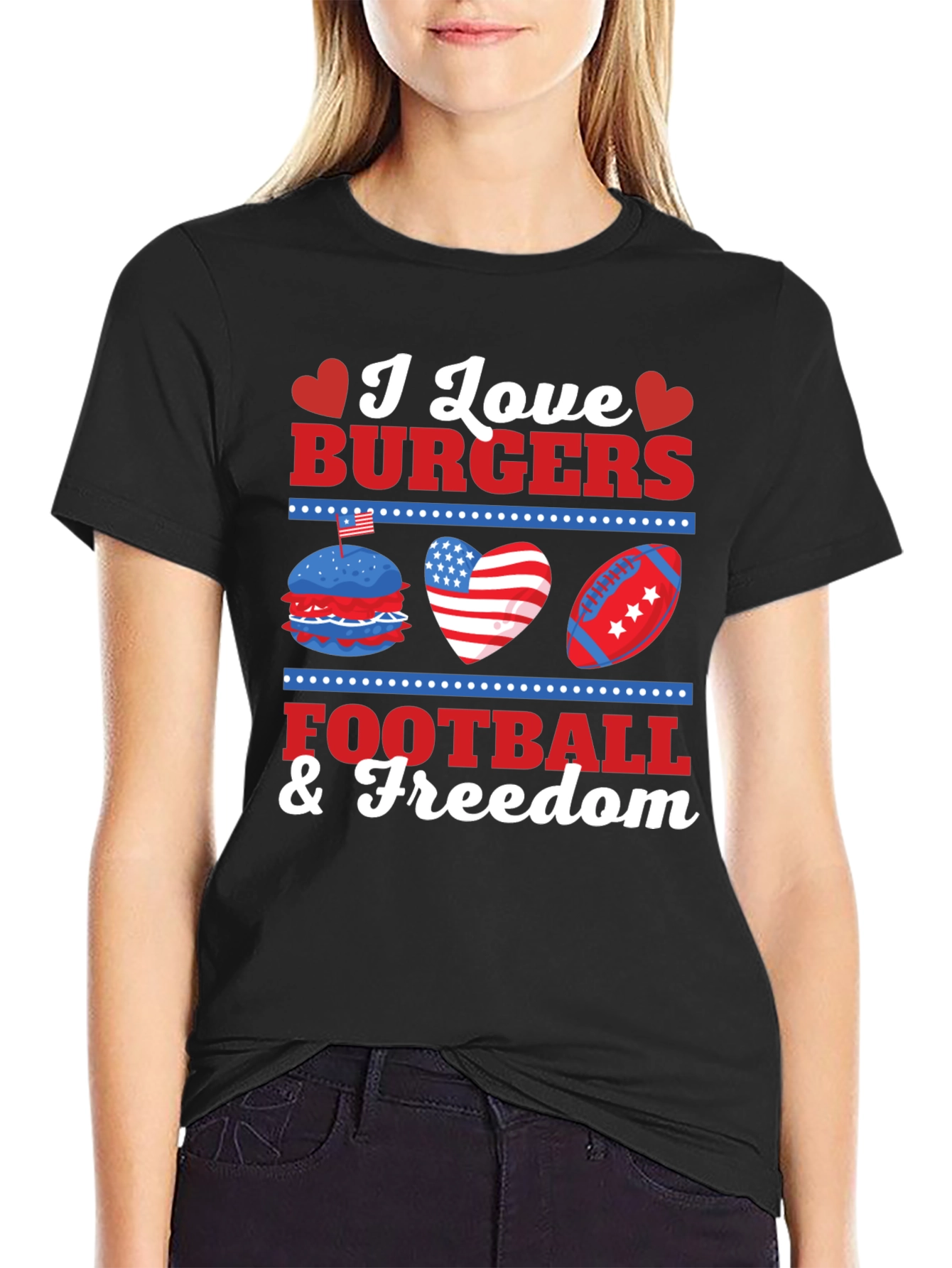 I Love Burgers Football & Freedom Graphic T-Shirt
