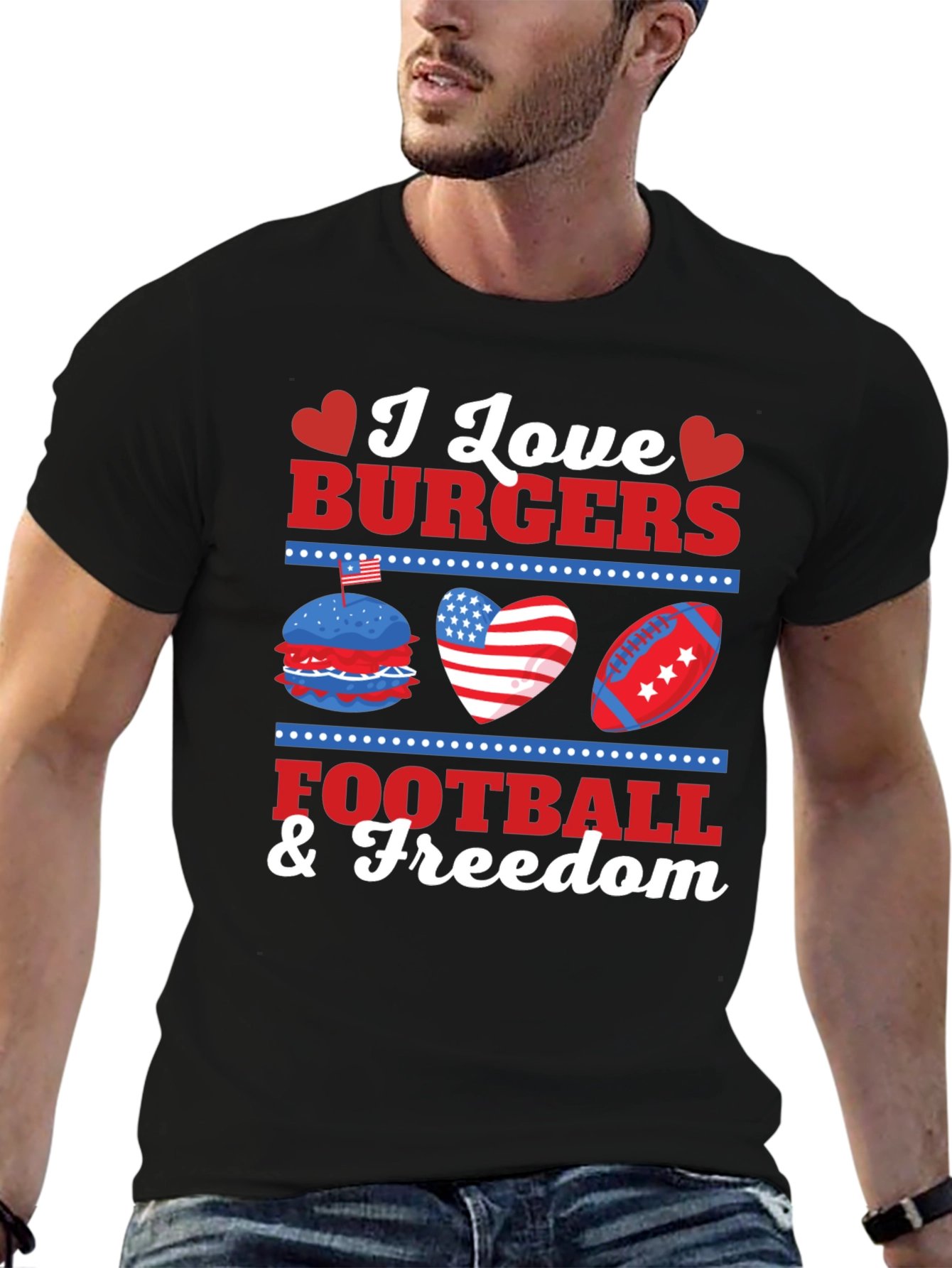 I Love Burgers Football & Freedom Graphic T-Shirt