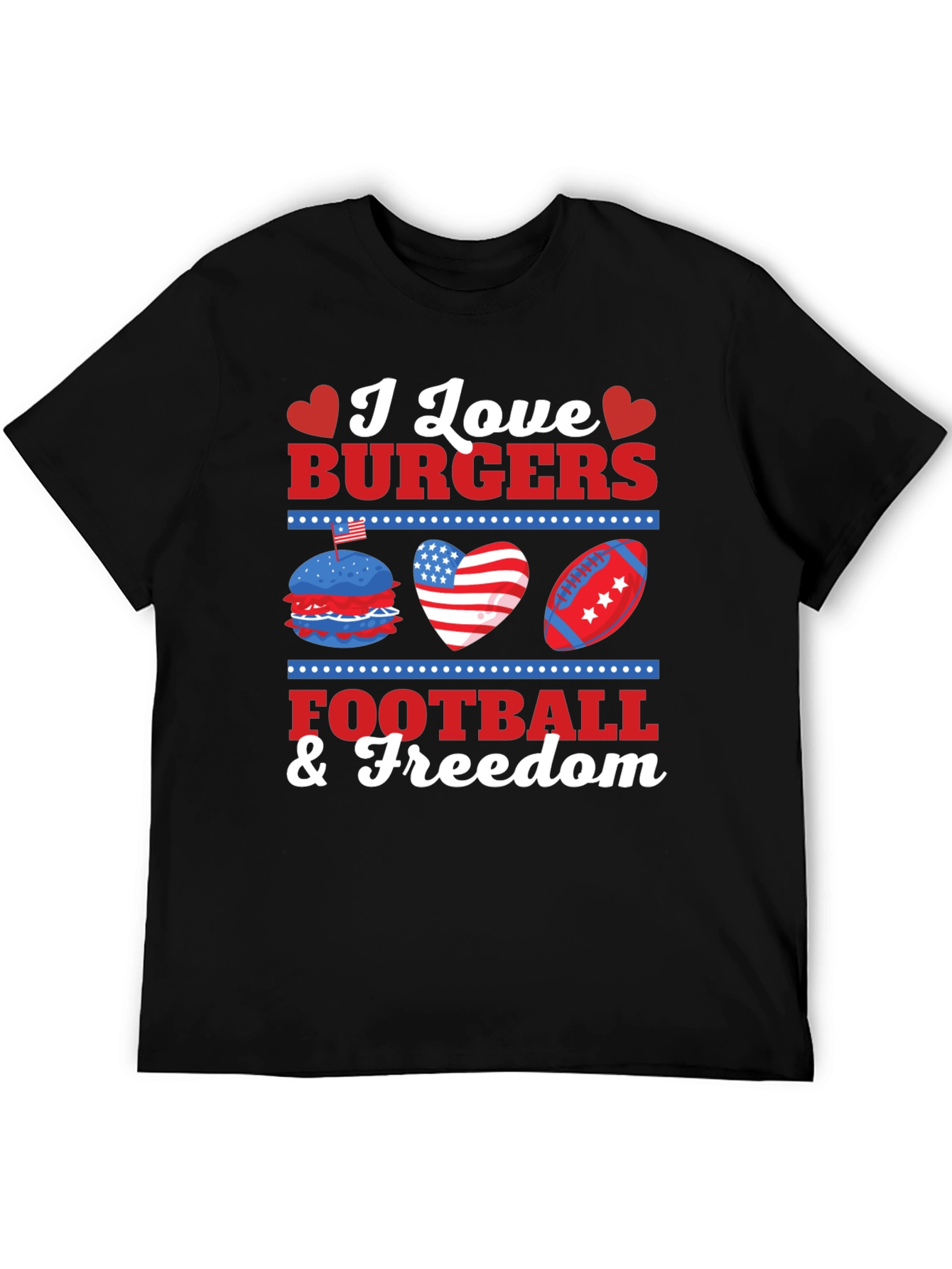 I Love Burgers Football & Freedom Graphic T-Shirt