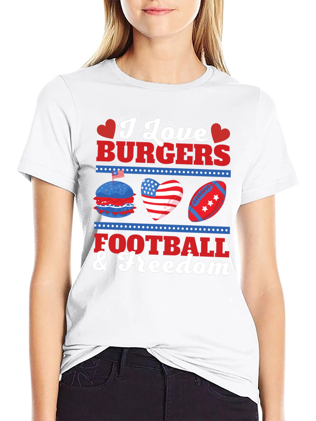I Love Burgers Football & Freedom Graphic T-Shirt