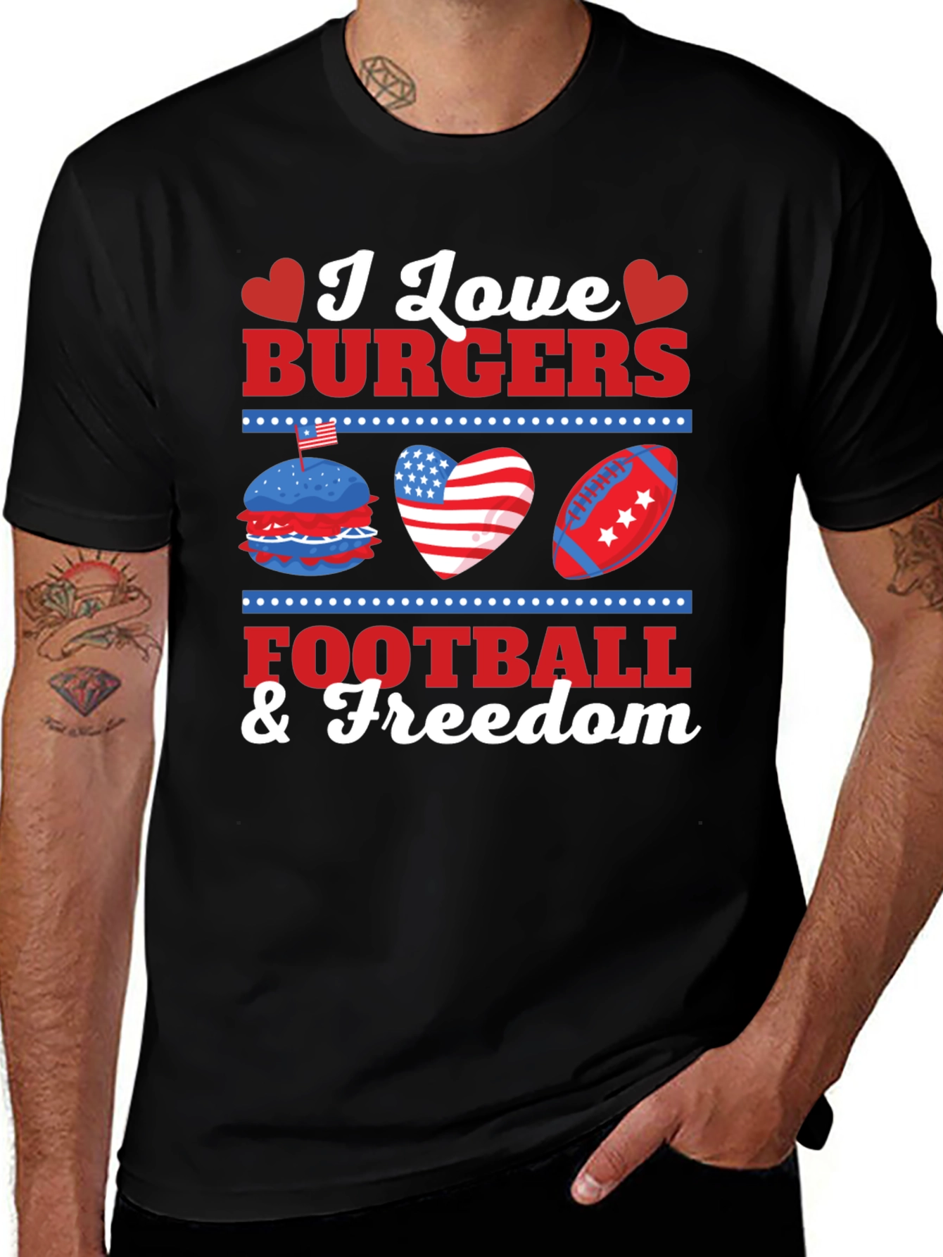 I Love Burgers Football & Freedom Graphic T-Shirt
