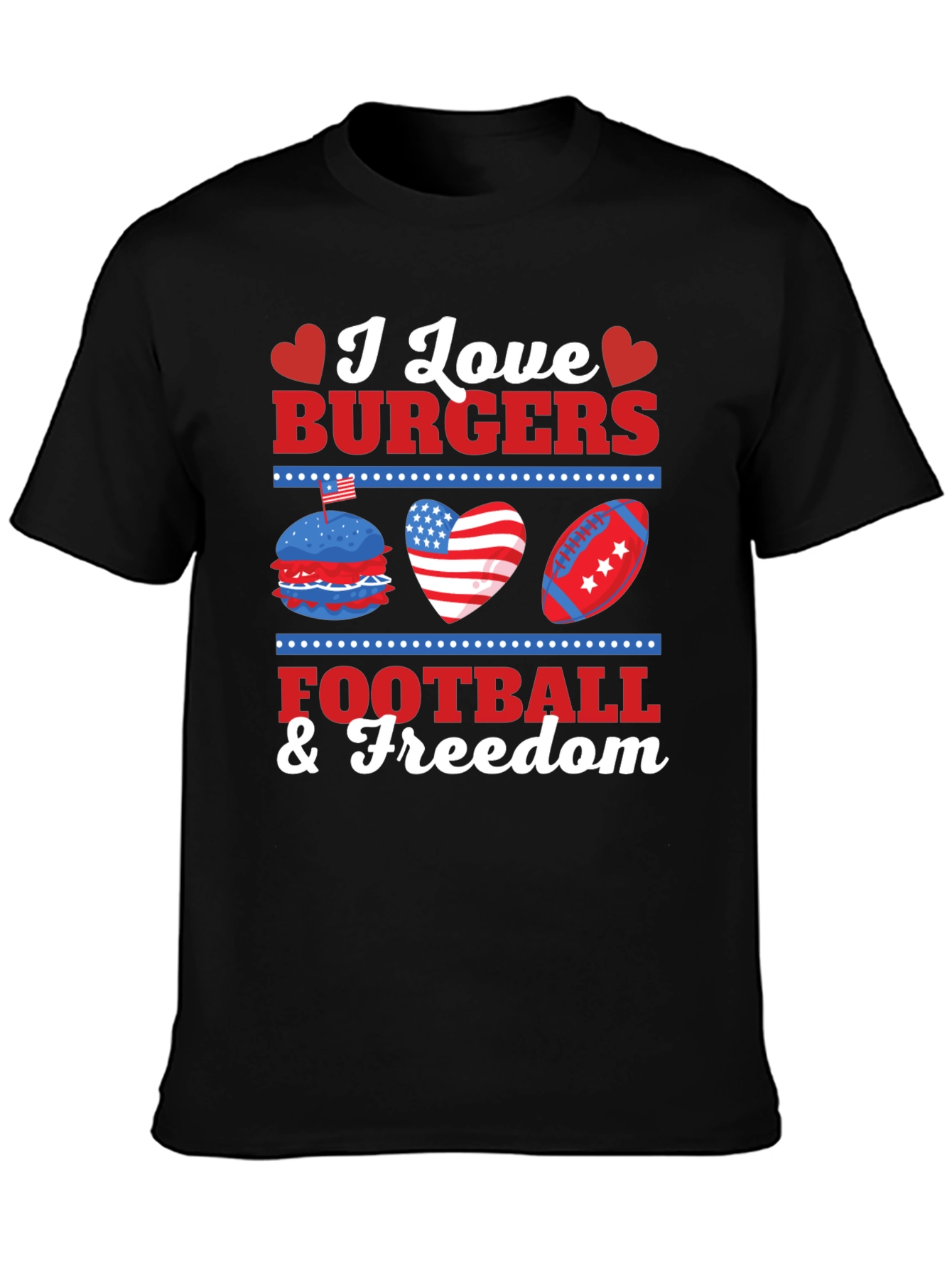 I Love Burgers Football & Freedom Graphic T-Shirt