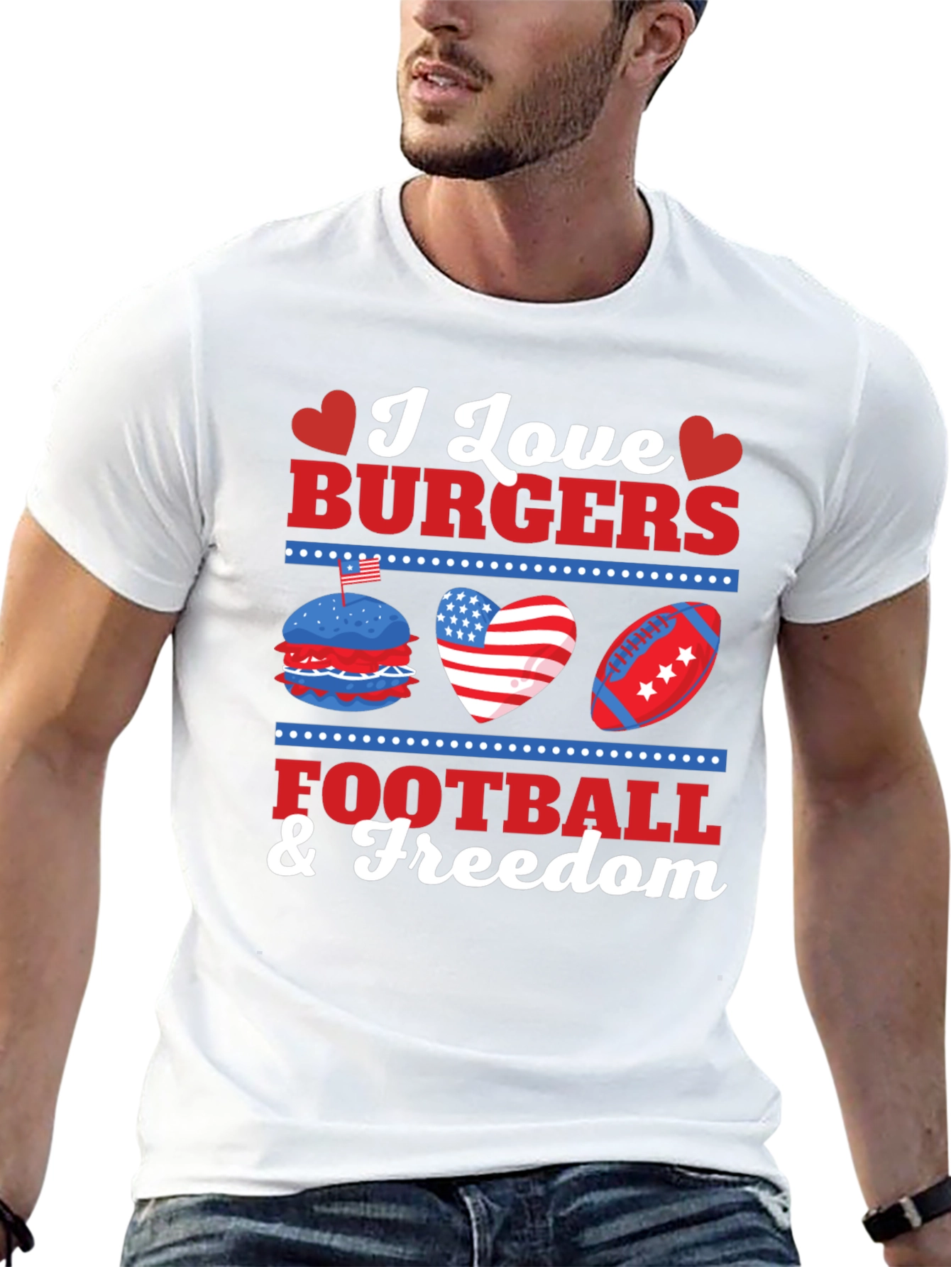 I Love Burgers Football & Freedom Graphic T-Shirt