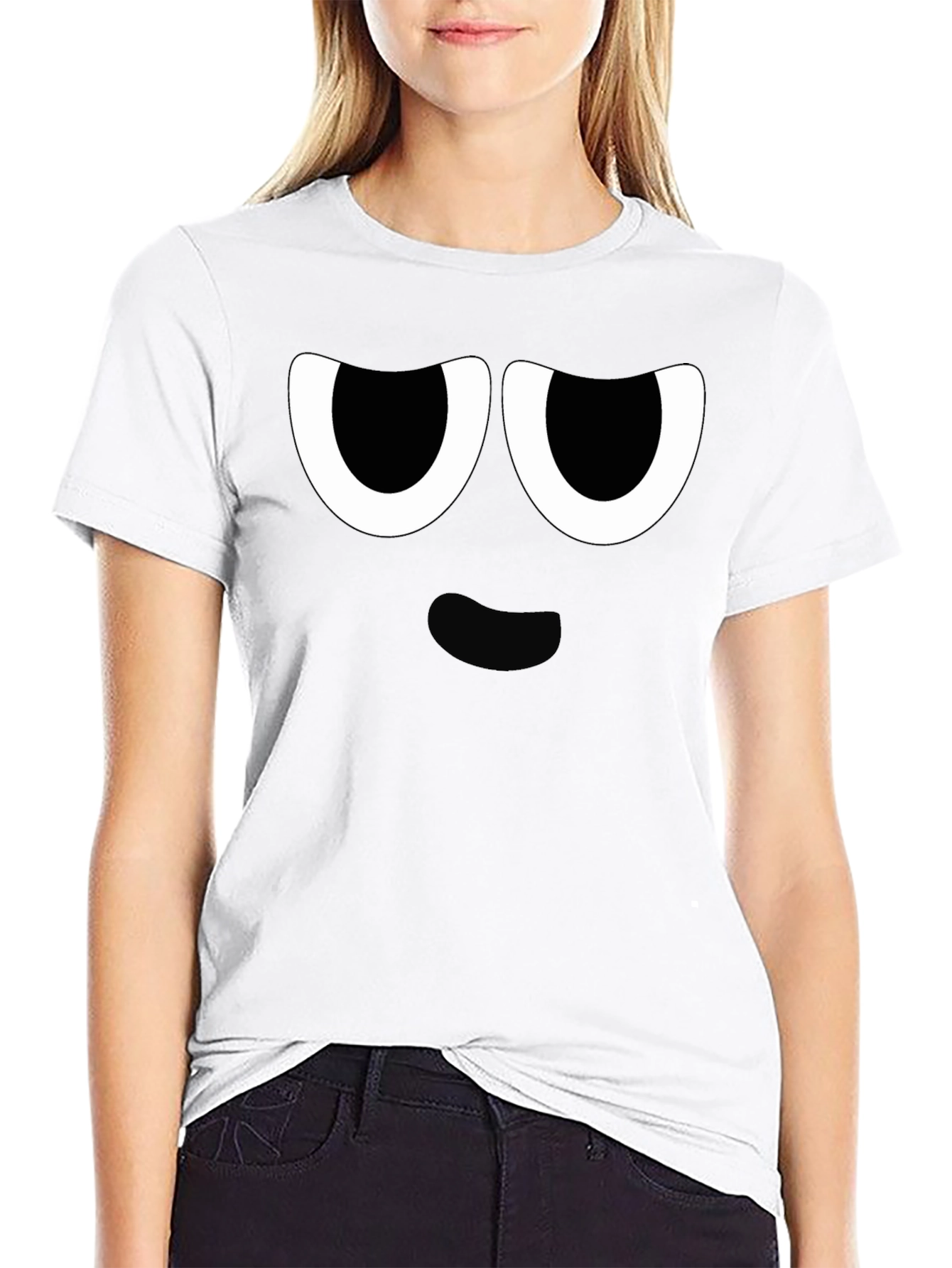 Funny Cartoon Face Graphic Black T-Shirt