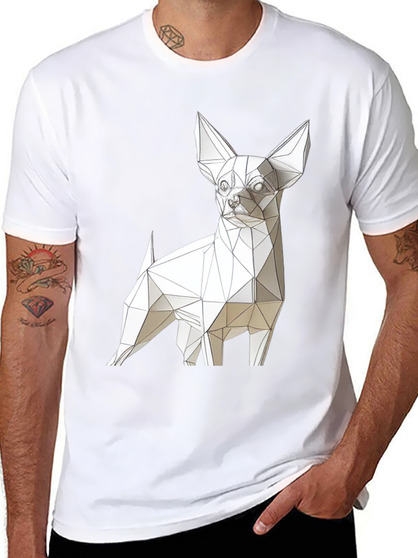 Geometric Dog Print Black T-Shirt
