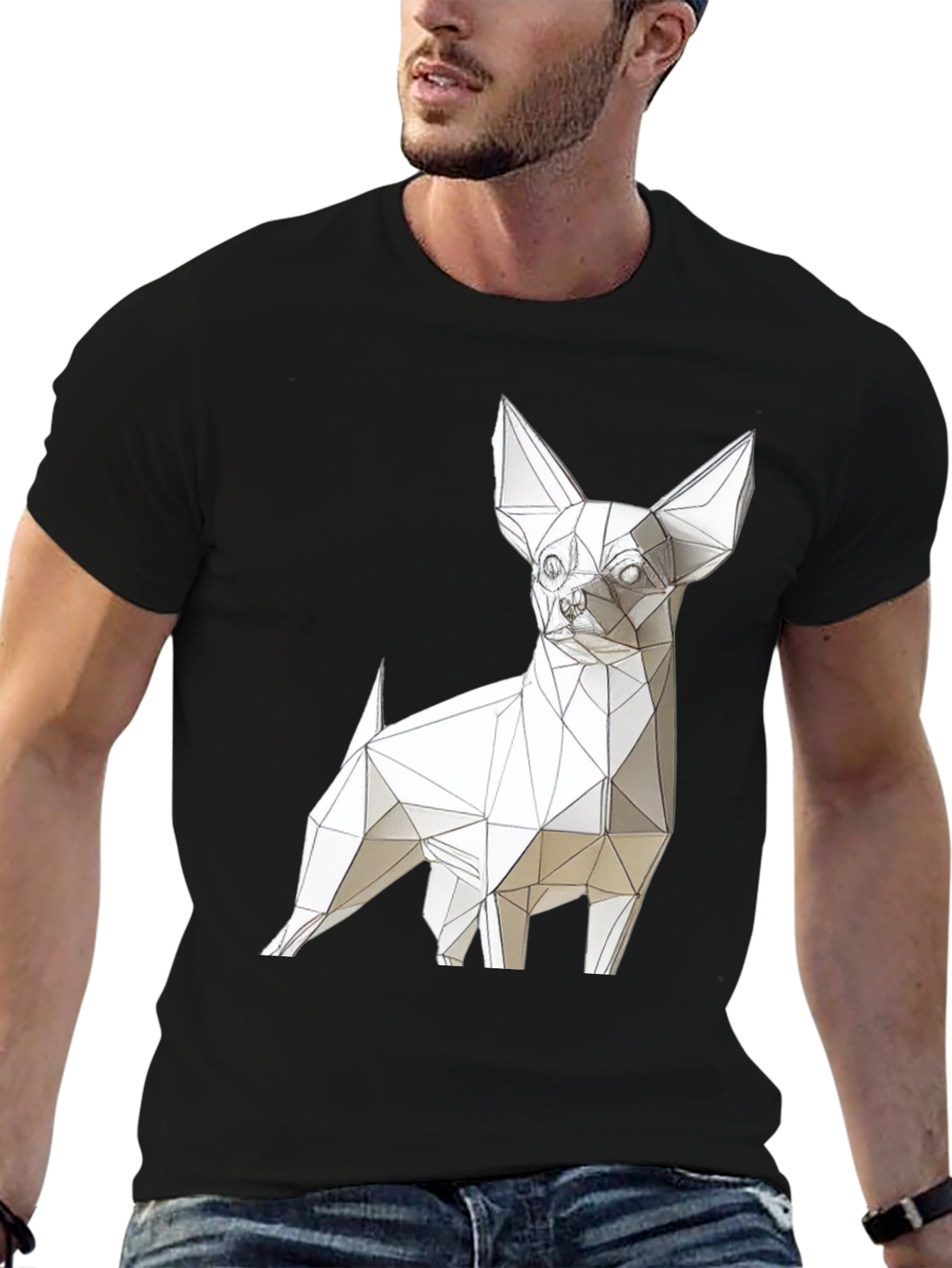 Geometric Dog Print Black T-Shirt