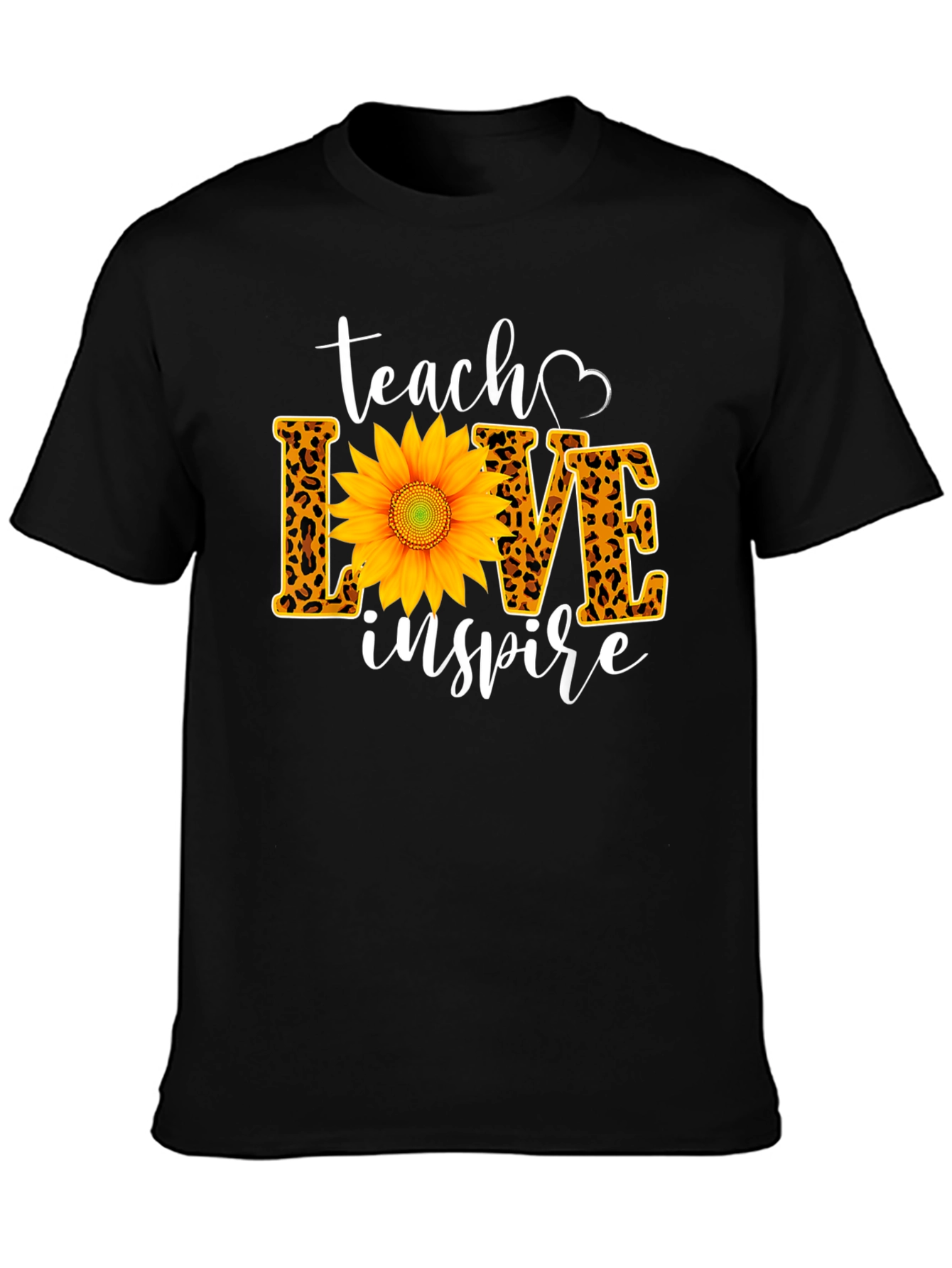 Teach Love Inspire Sunflower Leopard Print Tee