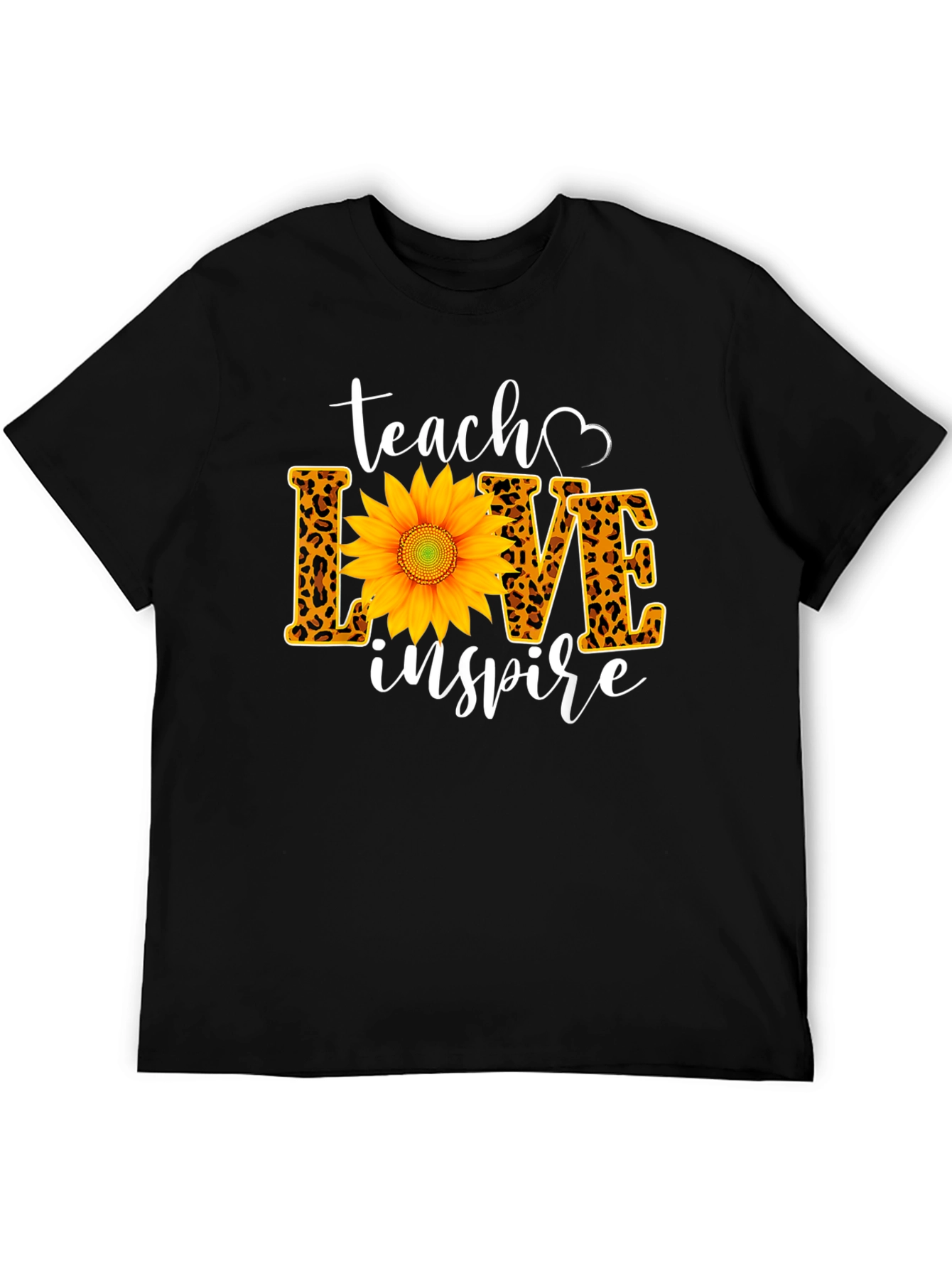 Teach Love Inspire Sunflower Leopard Print Tee