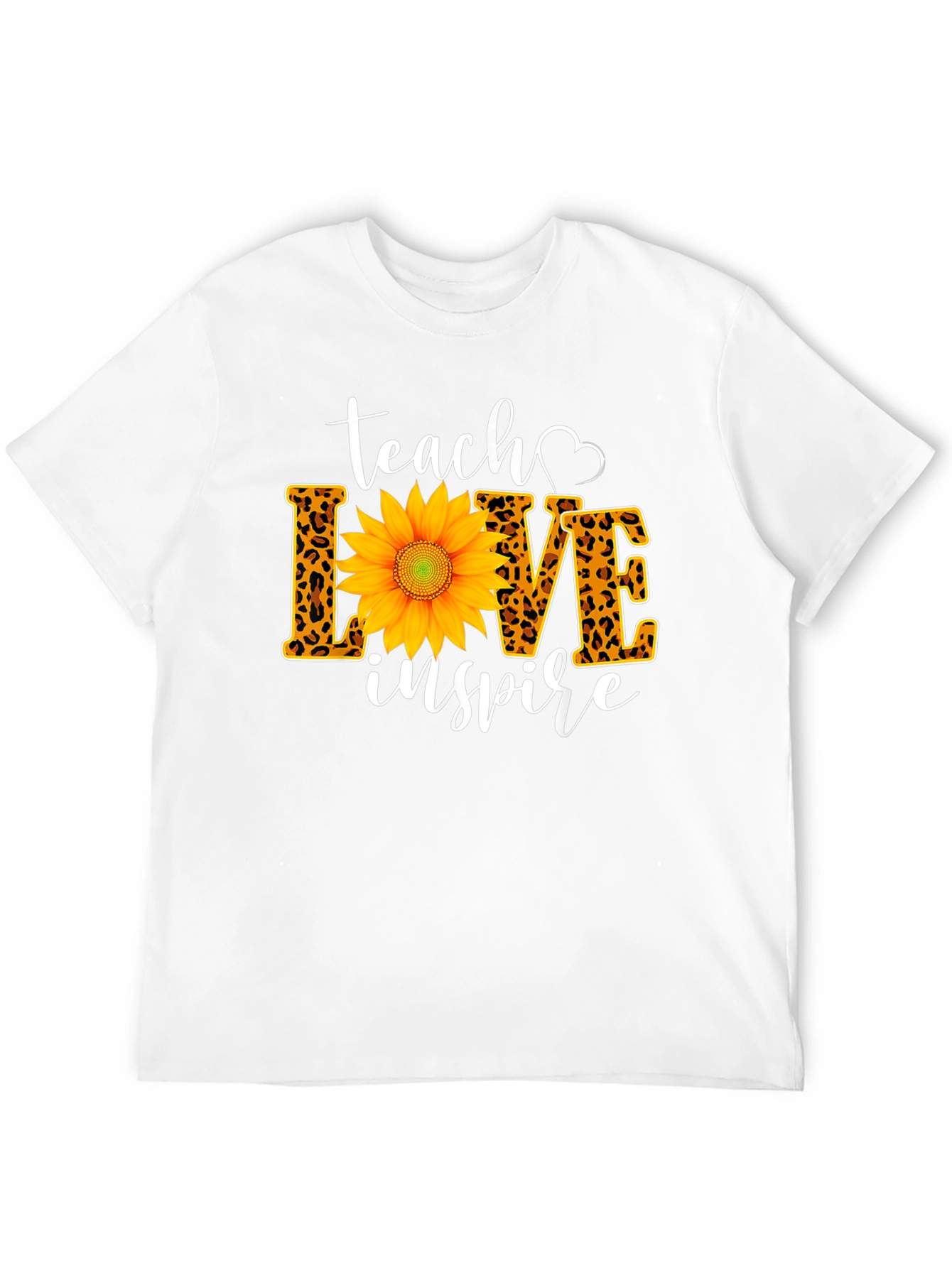Teach Love Inspire Sunflower Leopard Print Tee
